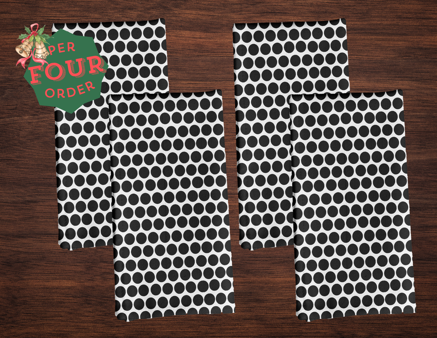Black Polka Dot Polyester Napkins | Christmas Holiday Cloth Napkin Set, Bold Modern Farmhouse Dining Décor