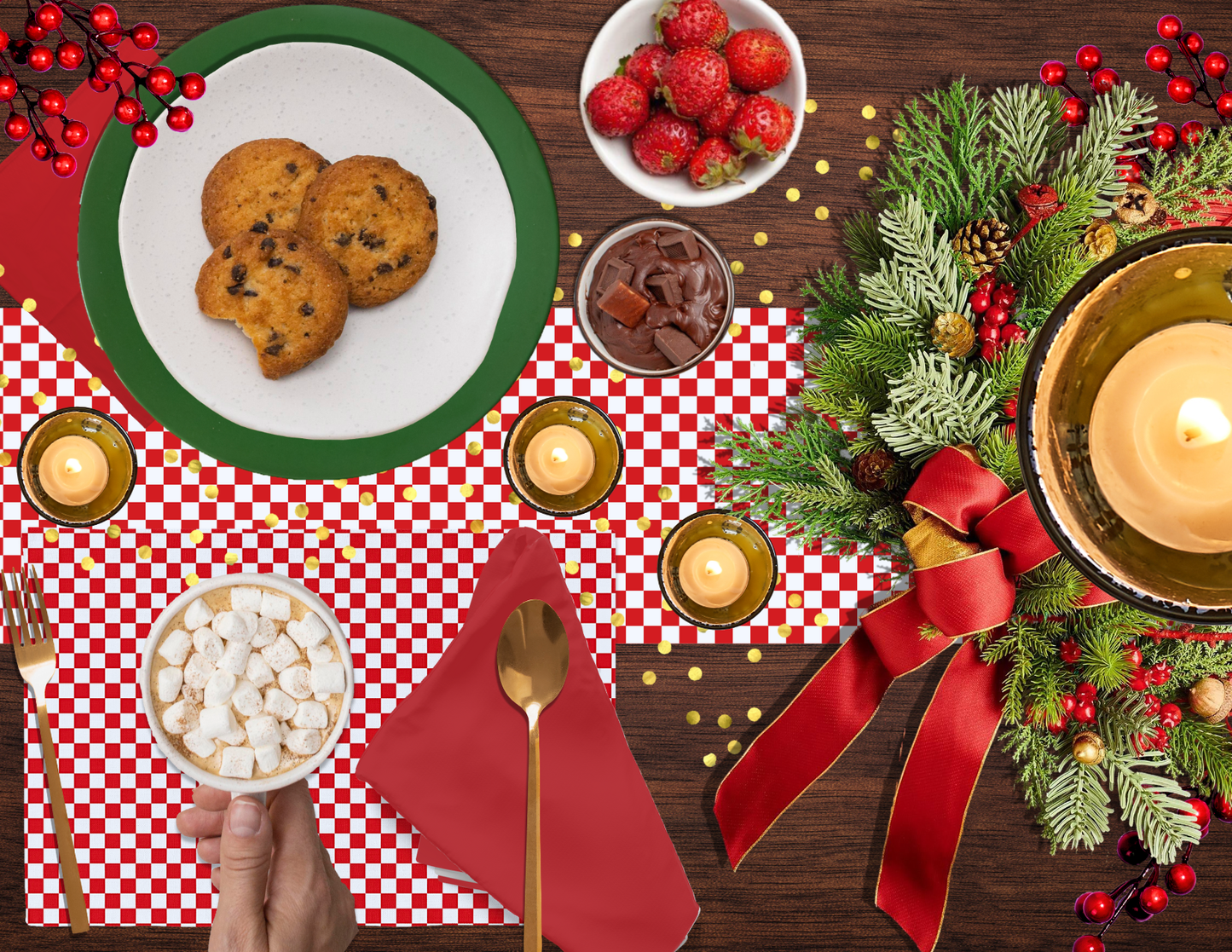 Red & White Gingham Christmas Table Runner | Classic Holiday Farmhouse Dining Room Decor, Rustic Checkered Tabletop Accent