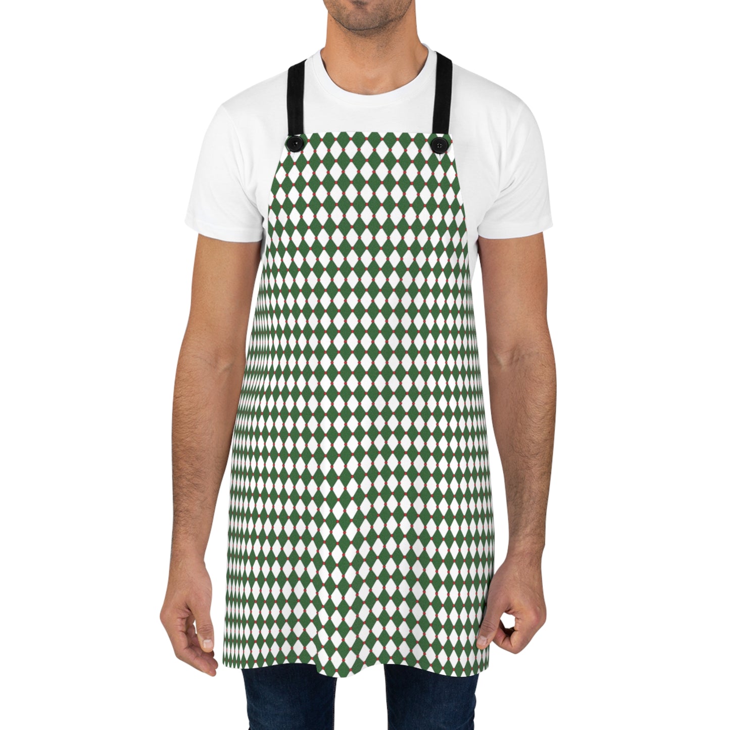 Nutcracker Drummer Green Argyle Holiday Apron | Lightweight 100% Polyester Twill