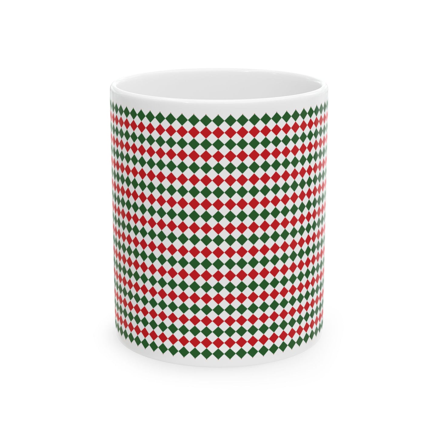 Christmas Red & Green Argyle Ceramic Mug, (11oz, 15oz)