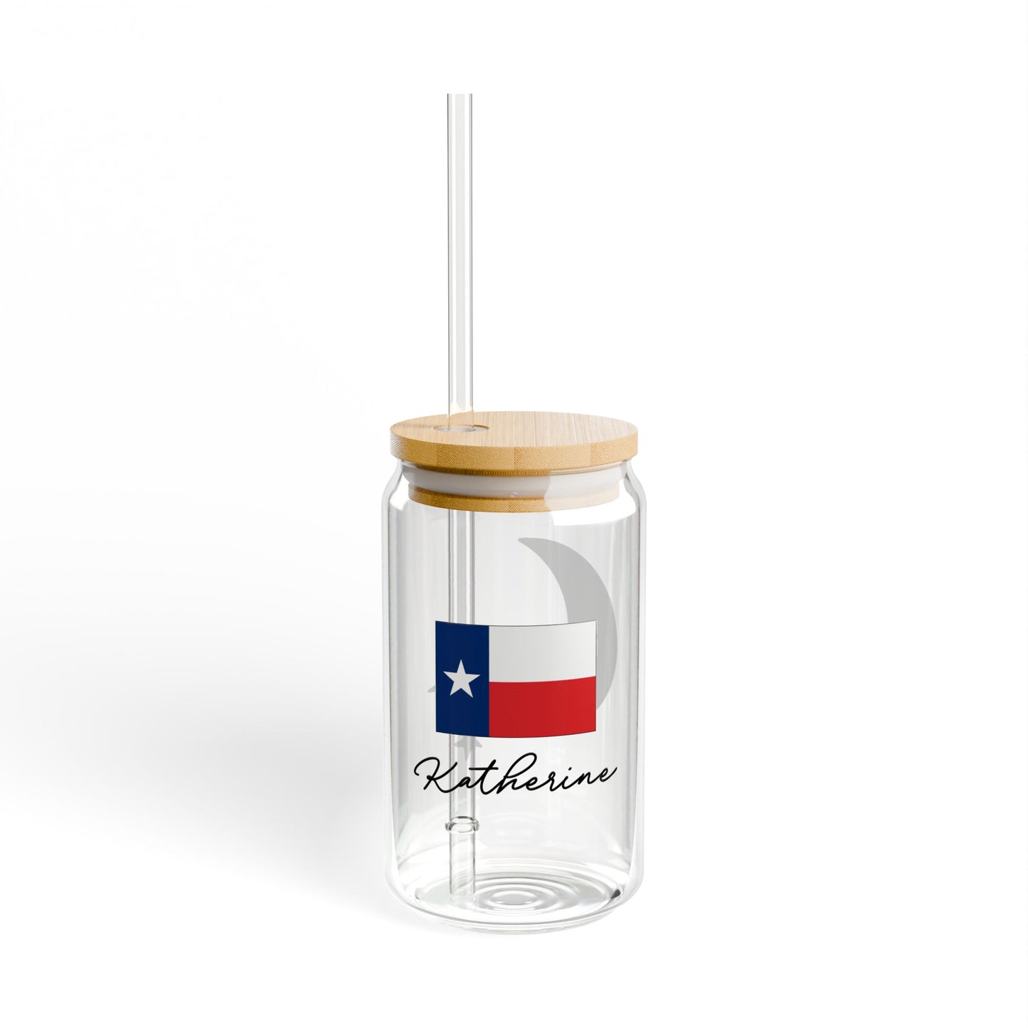 Moon & Stars Texas Flag Valentines Personalizable Custom Name Sipper Glass, 16oz