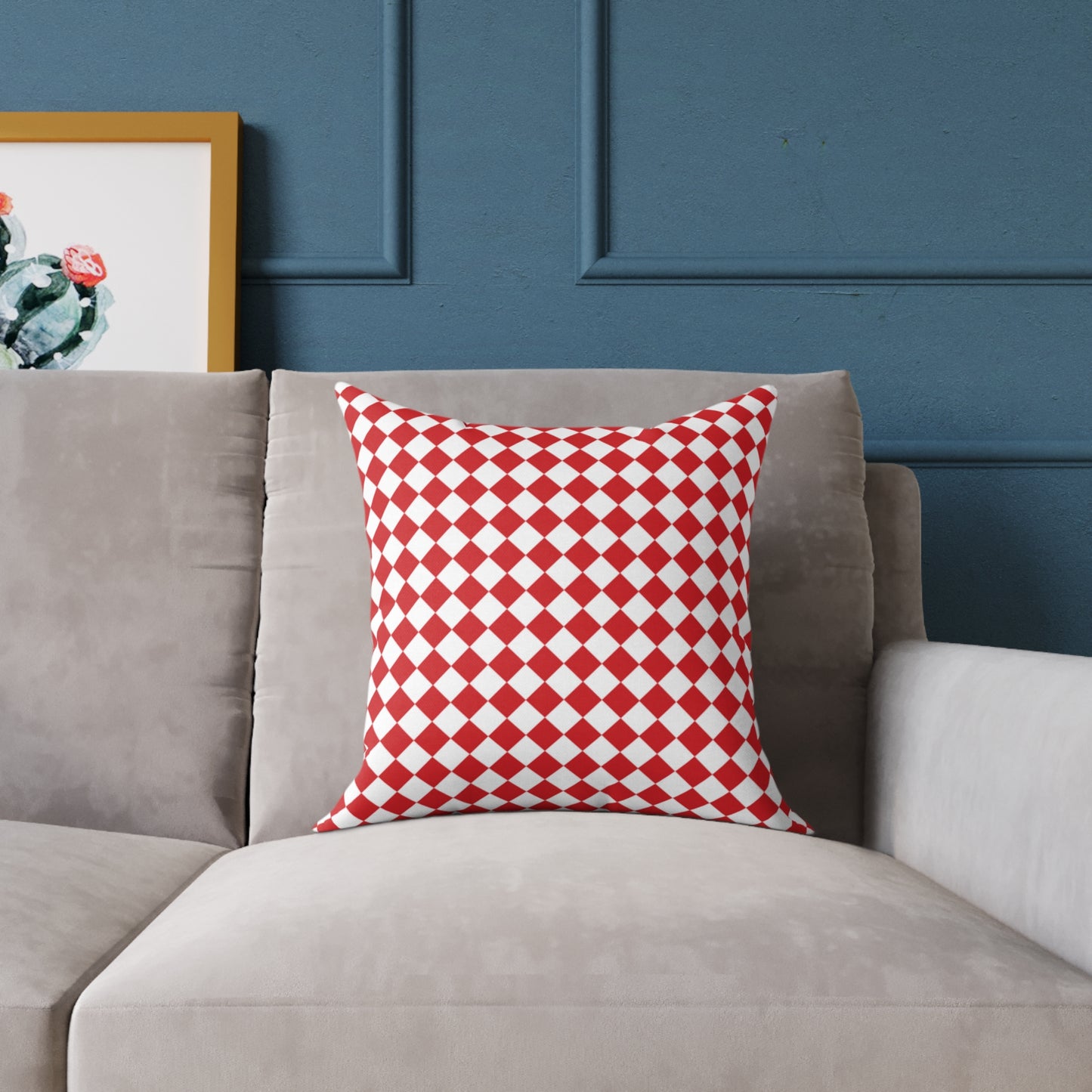 Red & White Argyle Christmas Decorative Pillow | Double‑Sided Poly Canvas Cushion, Vibrant Holiday Décor, 5 Sizes