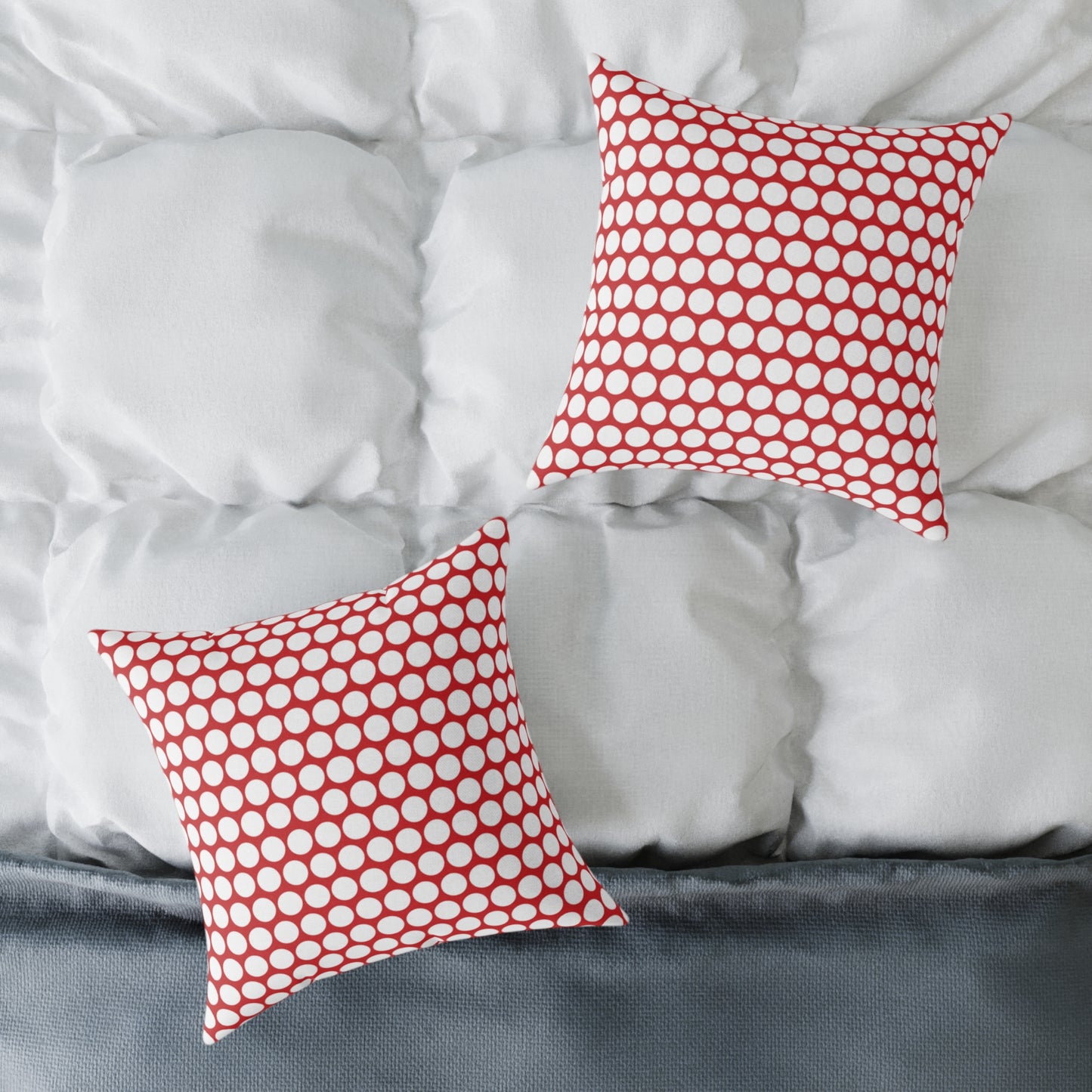 White Polka Dot on Red Christmas Decorative Pillow | Double‑Sided Poly Canvas Cushion, Vibrant Holiday Décor, 5 Sizes