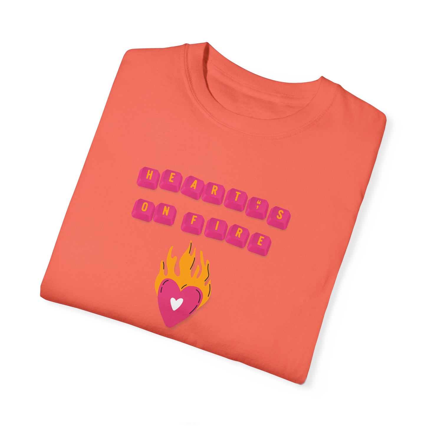 HEART'S ON FIRE Key Caps Flaming Heart Unisex Garment-Dyed T-shirt
