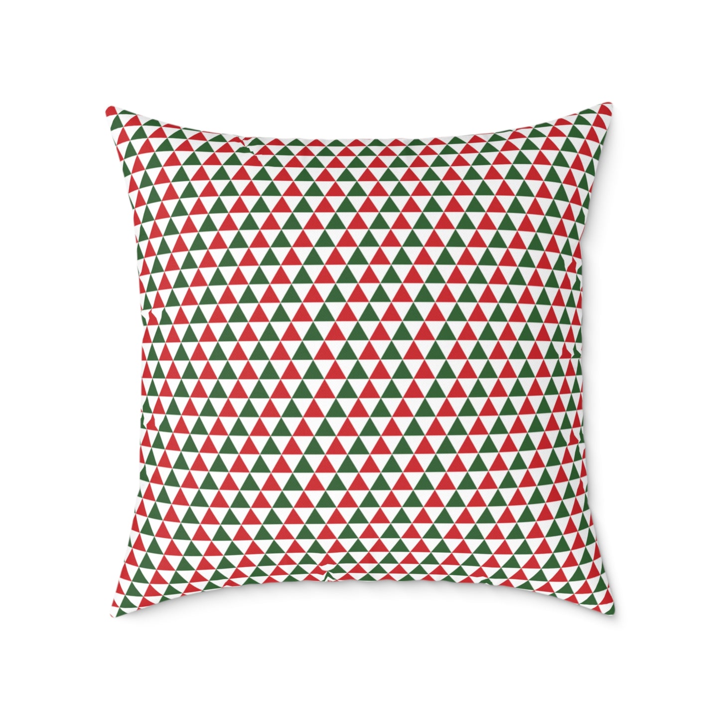 Red & Green Triangle Party Christmas Decorative Pillow | Double‑Sided Poly Canvas Cushion, 5 Sizes, Vibrant Holiday Décor