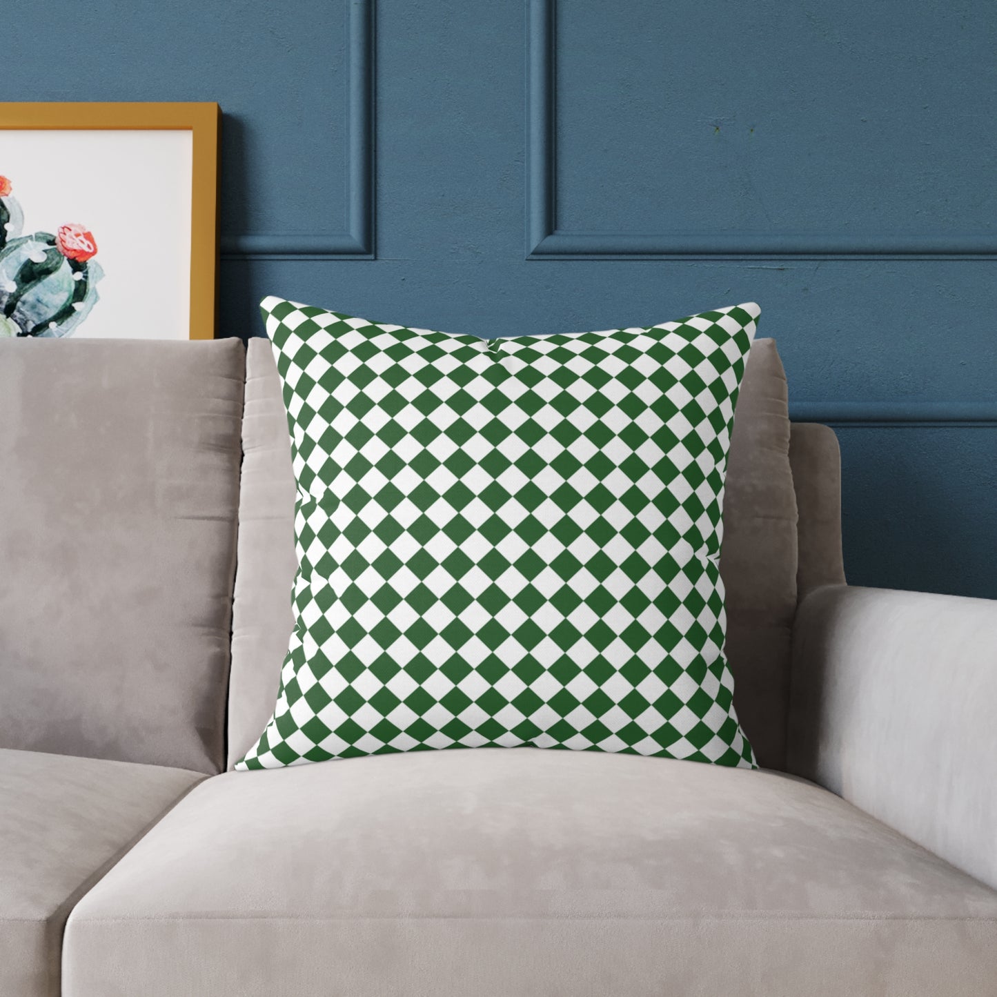 Green & White Argyle Christmas Decorative Pillow | Double Sided Poly Canvas Cushion, Vibrant Holiday Decor, 5 Sizes