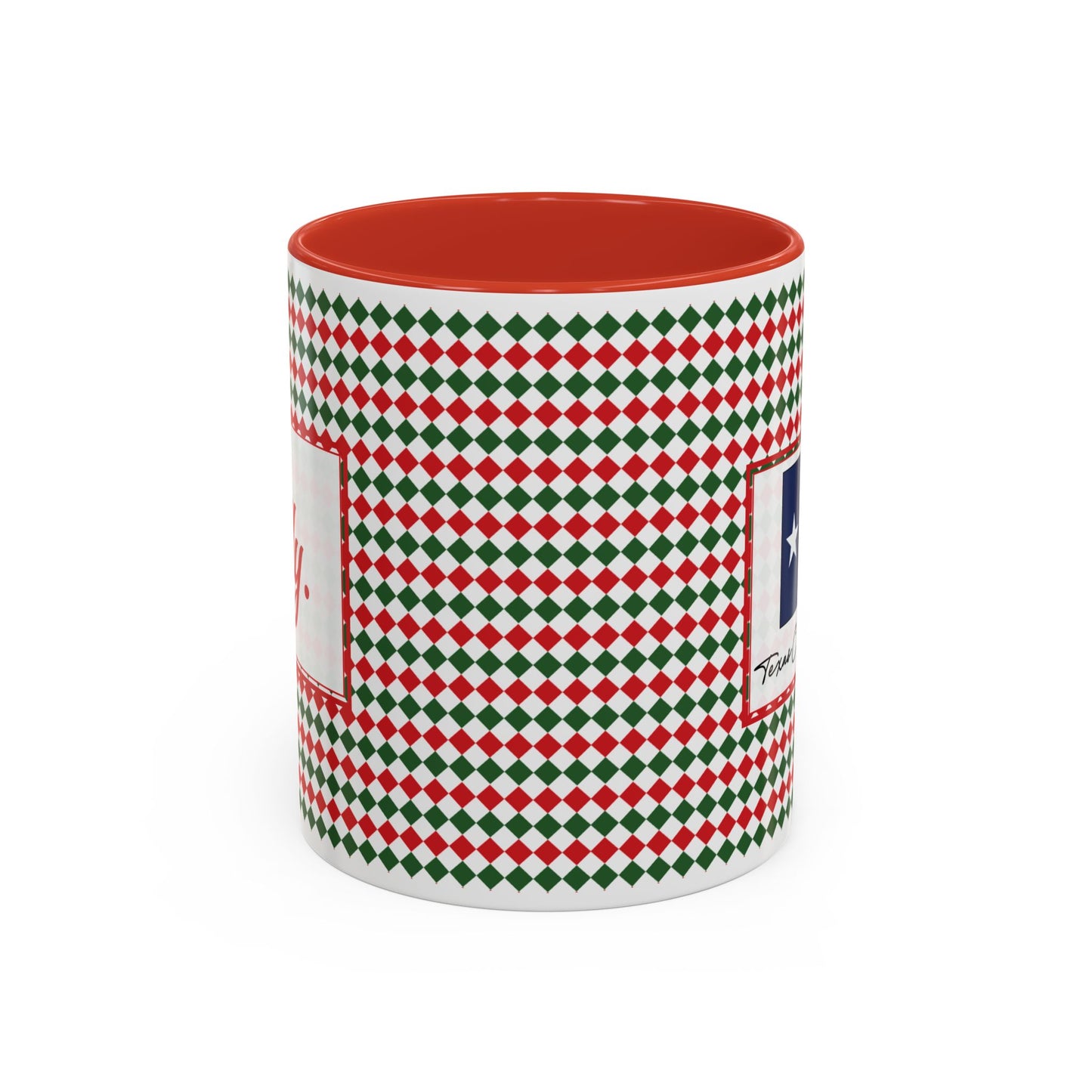 Jolly- Christmas Argyle Personalizable Christmas Ceramic Mug (11oz, 15 oz)