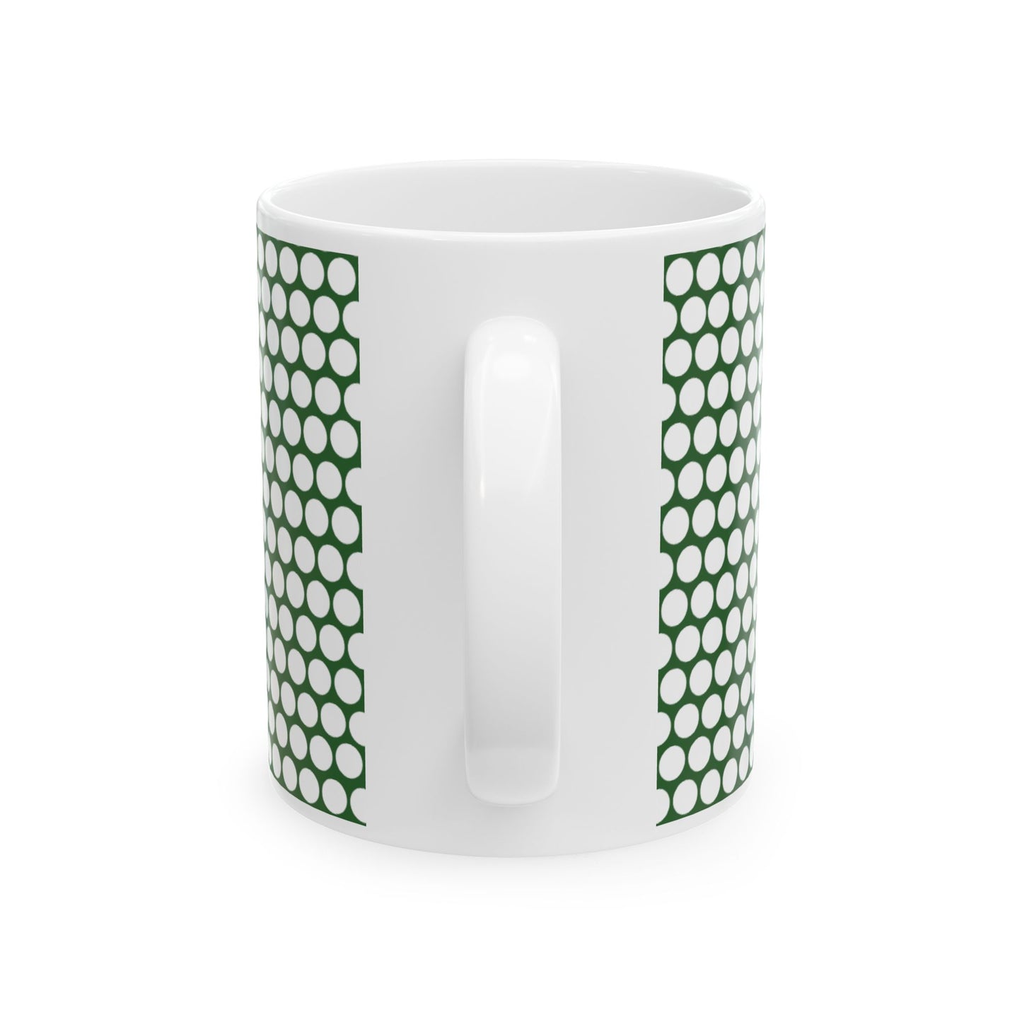 White Polka Dot on Green Ceramic Mug, (11oz, 15oz)