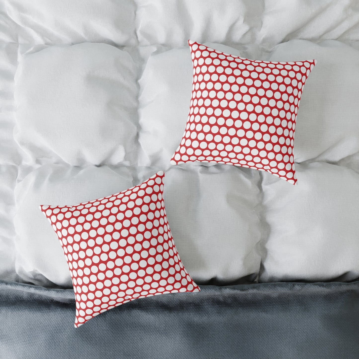 White Polka Dot on Red Christmas Decorative Pillow | Double‑Sided Poly Canvas Cushion, Vibrant Holiday Décor, 5 Sizes