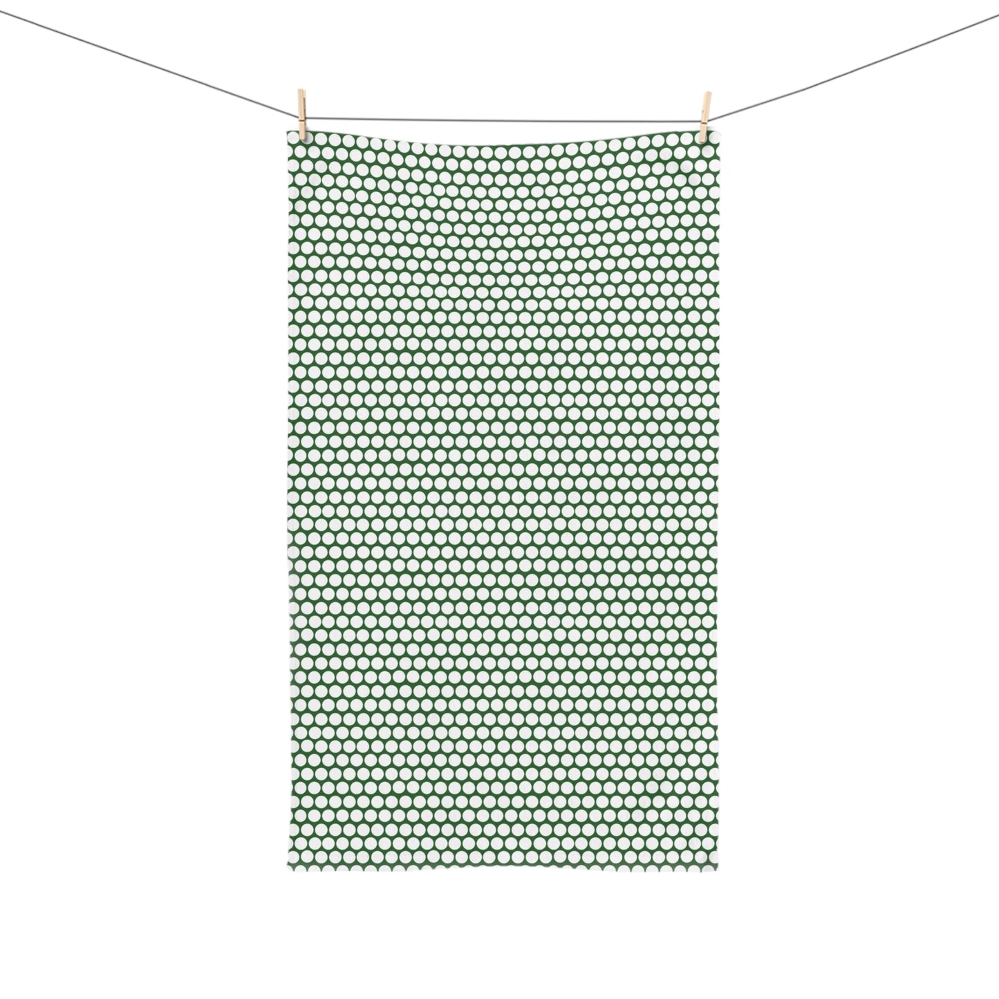 White Polka Dot on Green Hand Towel