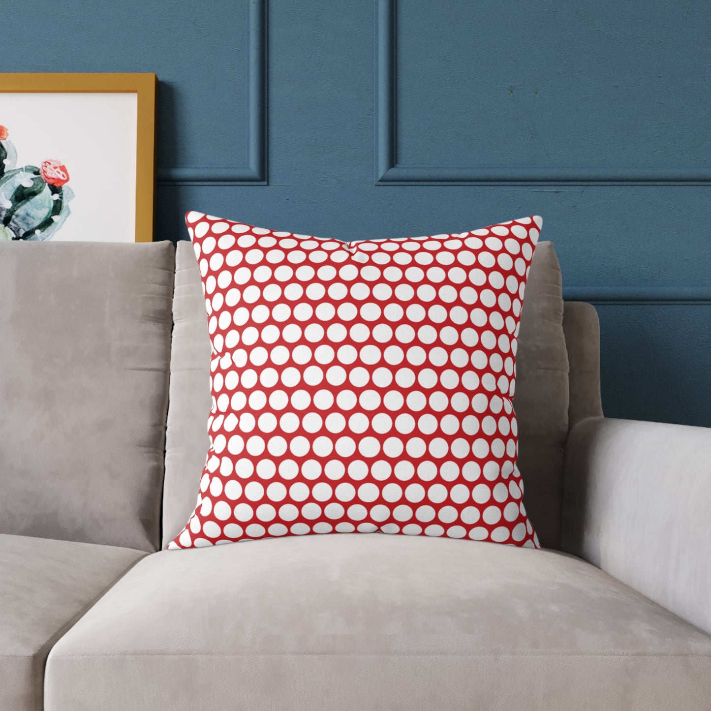 White Polka Dot on Red Christmas Decorative Pillow | Double‑Sided Poly Canvas Cushion, Vibrant Holiday Décor, 5 Sizes