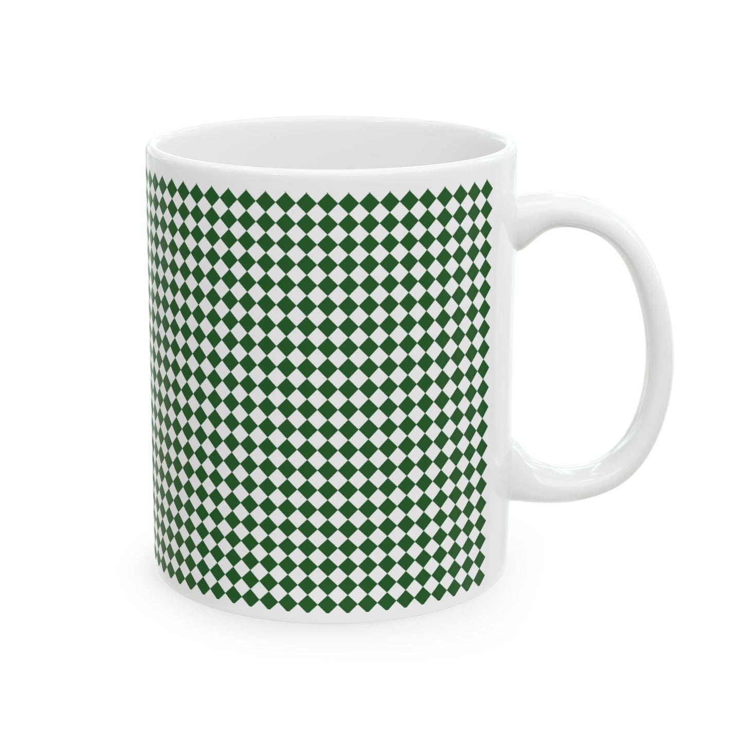 Green Argyle Ceramic Mug, (11oz, 15oz)