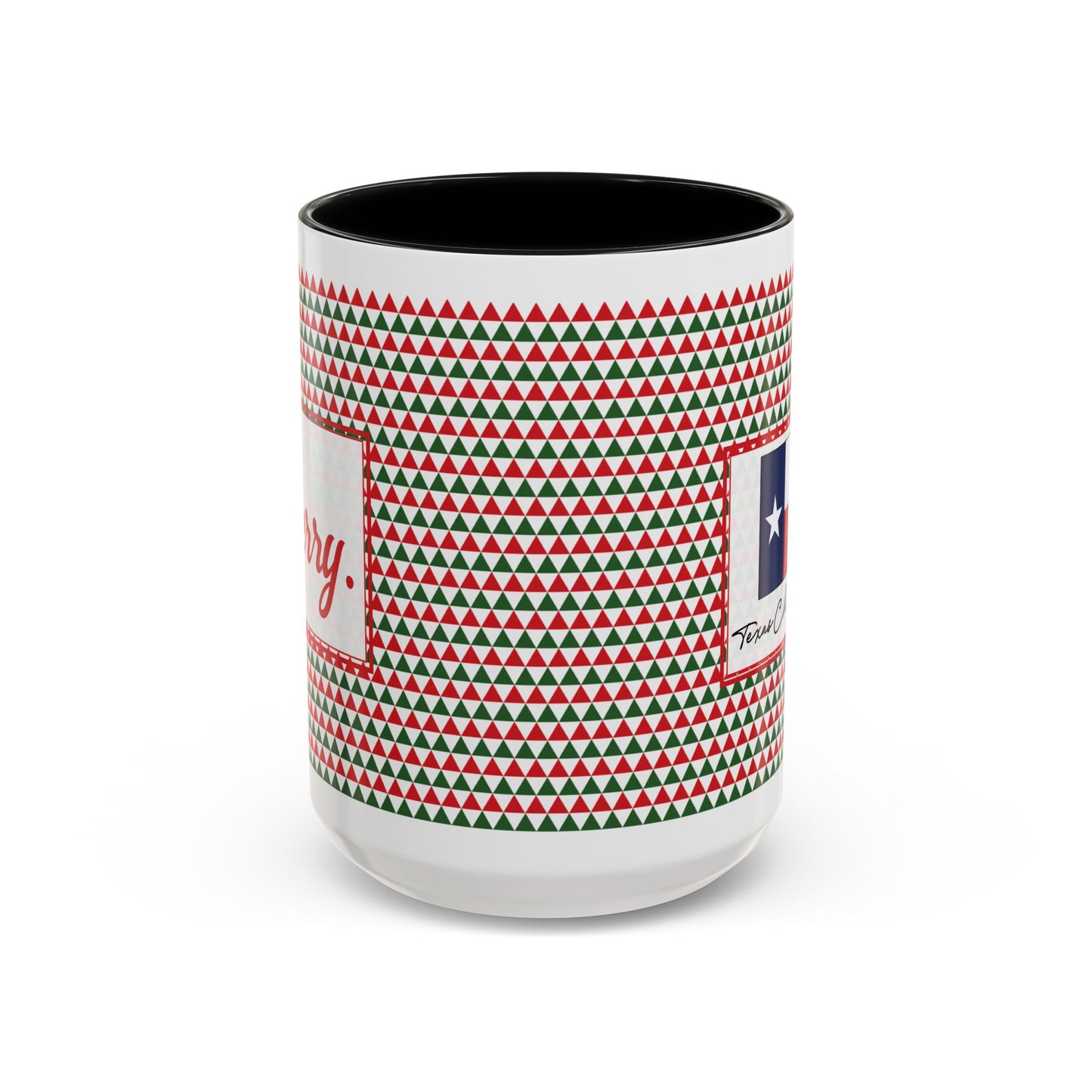 Merry- Red & Green Triangles Personalizable Christmas Ceramic Mug (11oz, 15 oz)