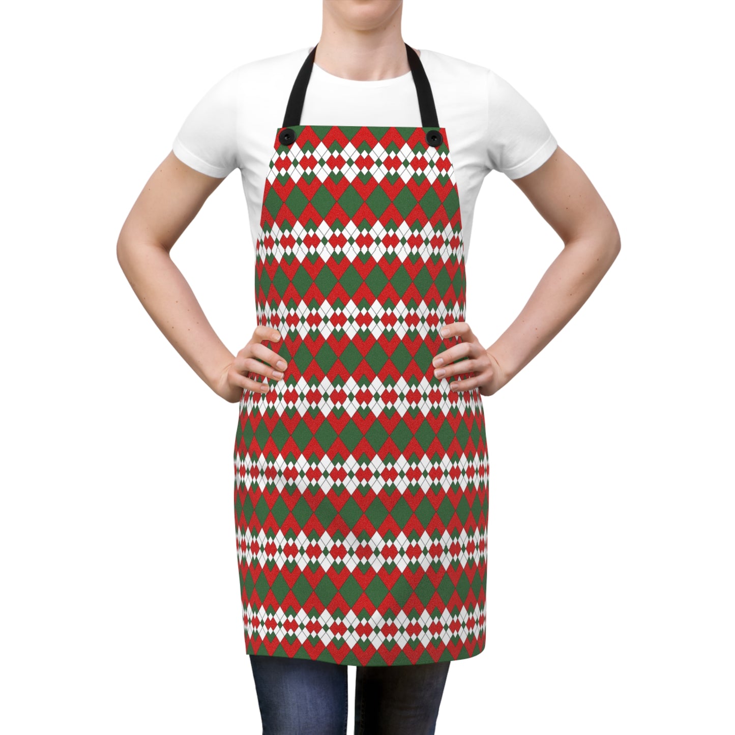 Extra Argyle Holiday Apron | Lightweight 100% Polyester Twill, Detachable Black Twill Straps