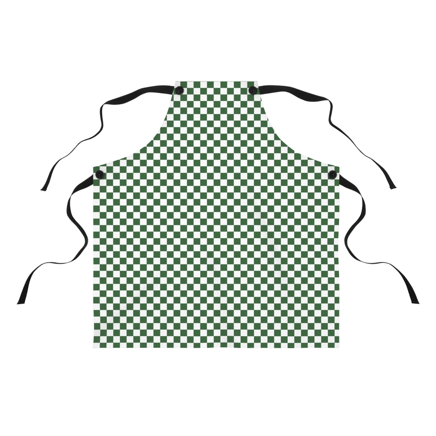Green & White Check Holiday Apron | Lightweight 100% Polyester Twill, Detachable Black Twill Straps