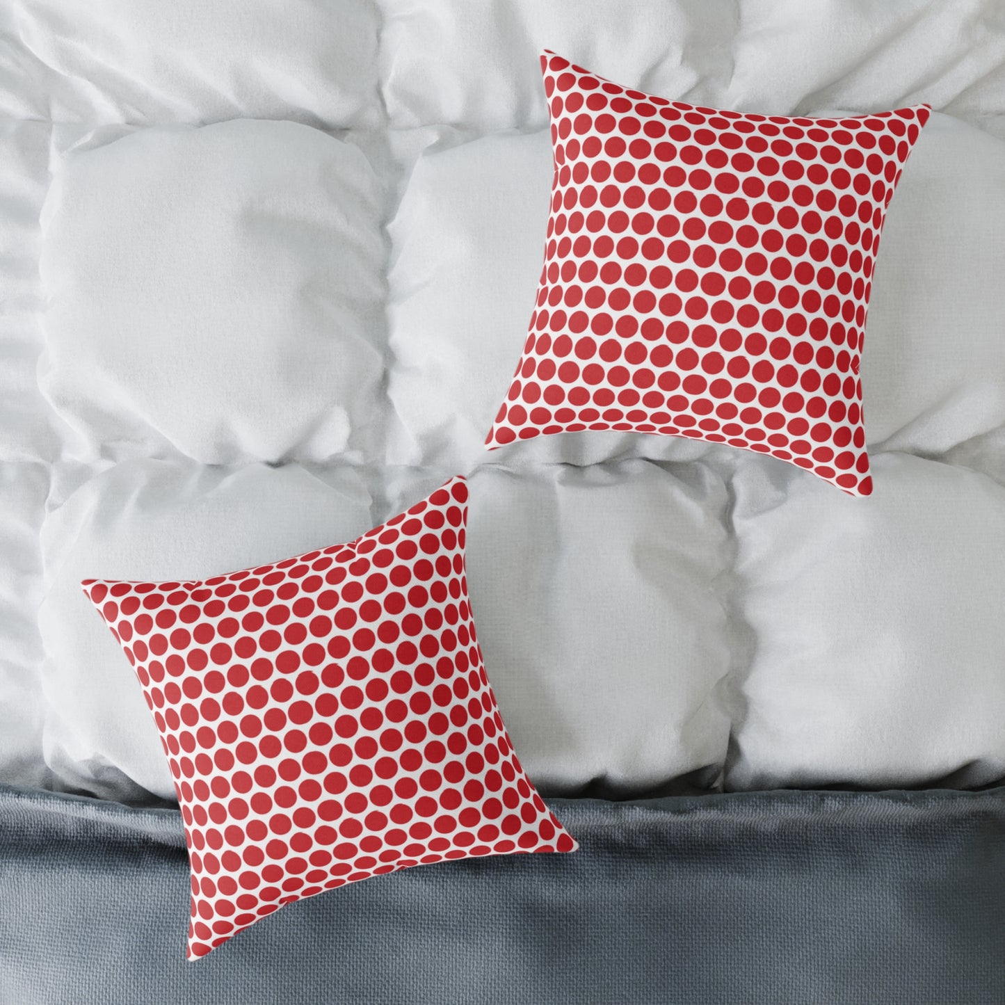 Red Polka Dot Christmas Decorative Pillow | Double‑Sided Poly Canvas Cushion, Vibrant Holiday Décor, 5 Sizes