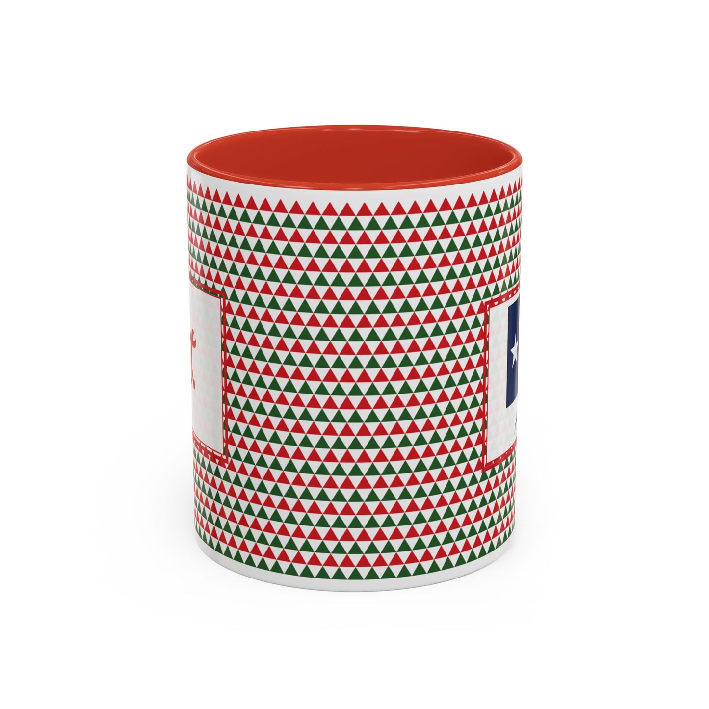 Lit- Red & Green Triangles Personalizable Christmas Ceramic Mug (11oz, 15 oz)