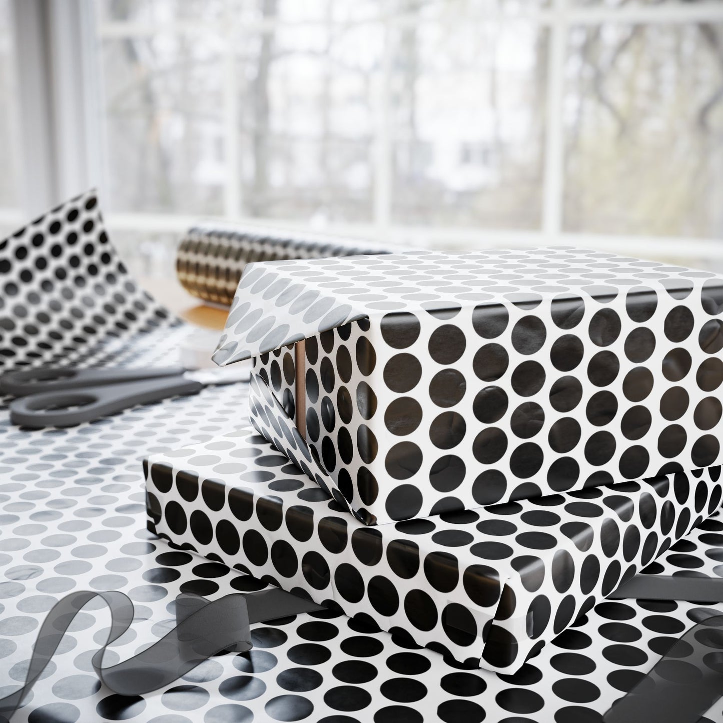 Black Polka Dot Wrapping Paper | Luxury Matte or Glossy Gift Wrap, 90gsm Fine Art Paper, 3 Sizes