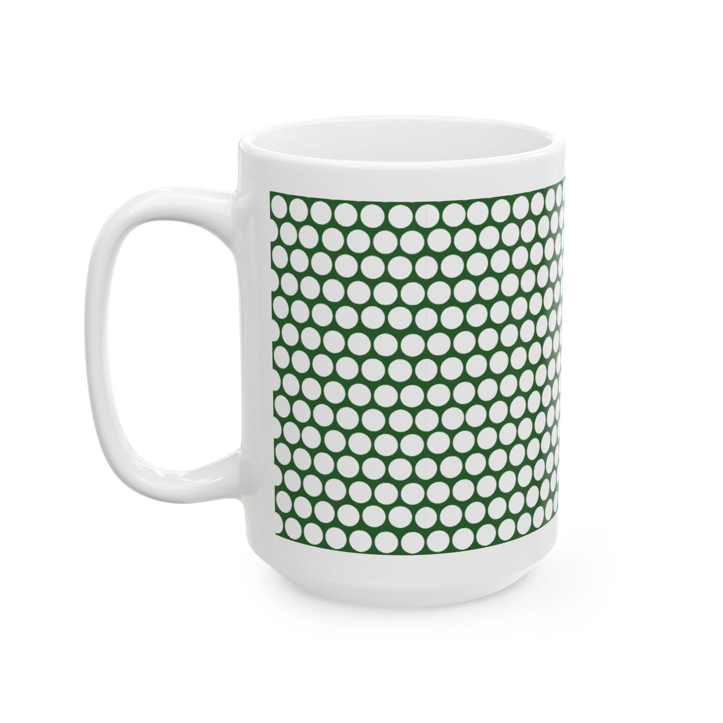 White Polka Dot on Green Ceramic Mug, (11oz, 15oz)