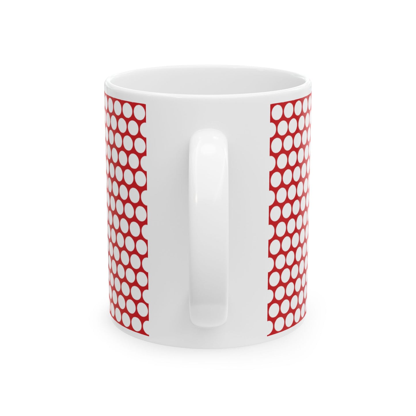 White Polka Dot on Red Ceramic Mug, (11oz, 15oz)