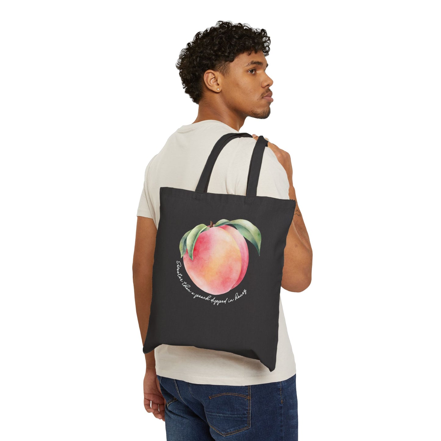 Sweeter Than A Peach In Honey Texas Flag Valentines Personalize Custom Name Cotton Canvas Tote Bag