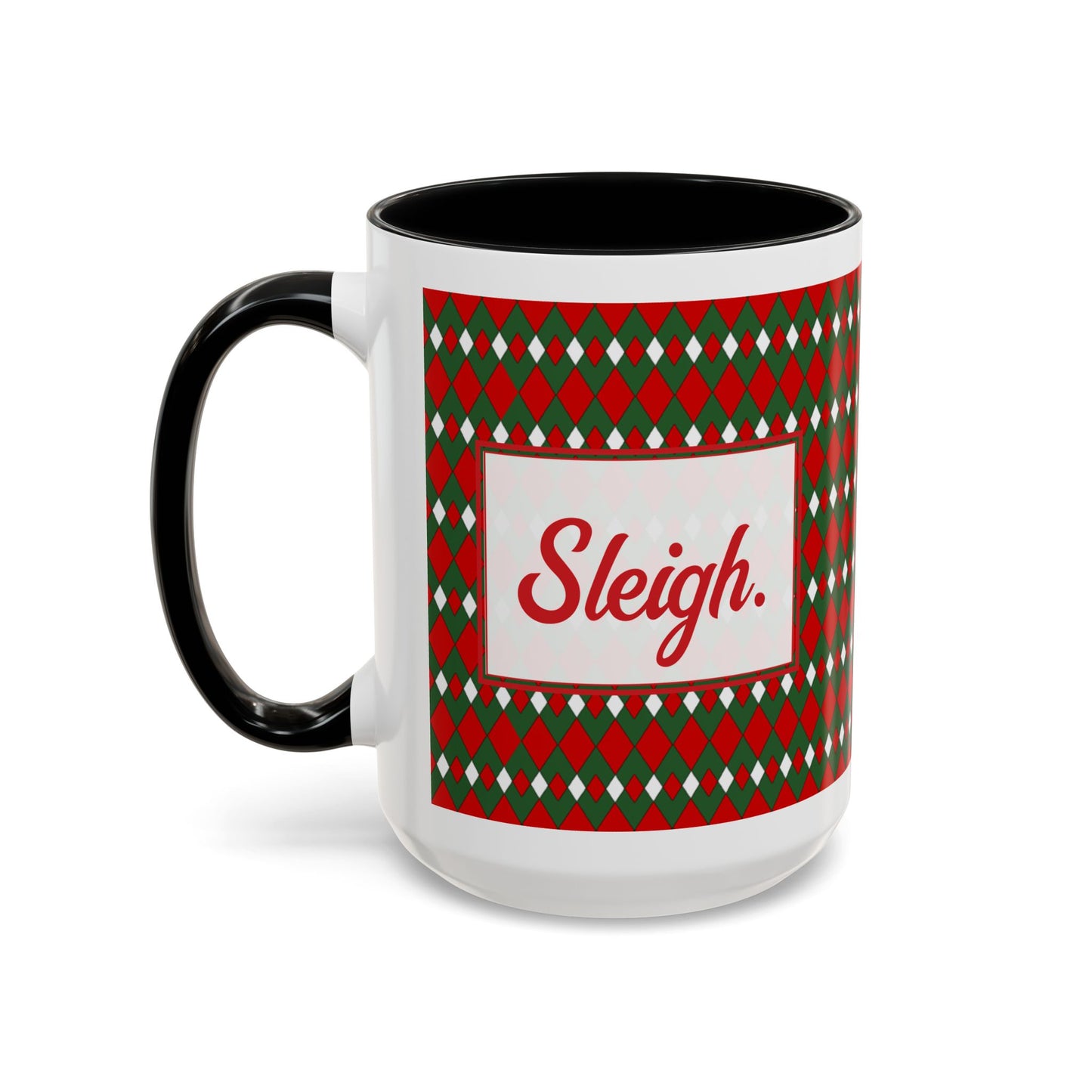 Sleigh- Christmas Fancy Argyle Personalizable Christmas Ceramic Mug (11oz, 15 oz)