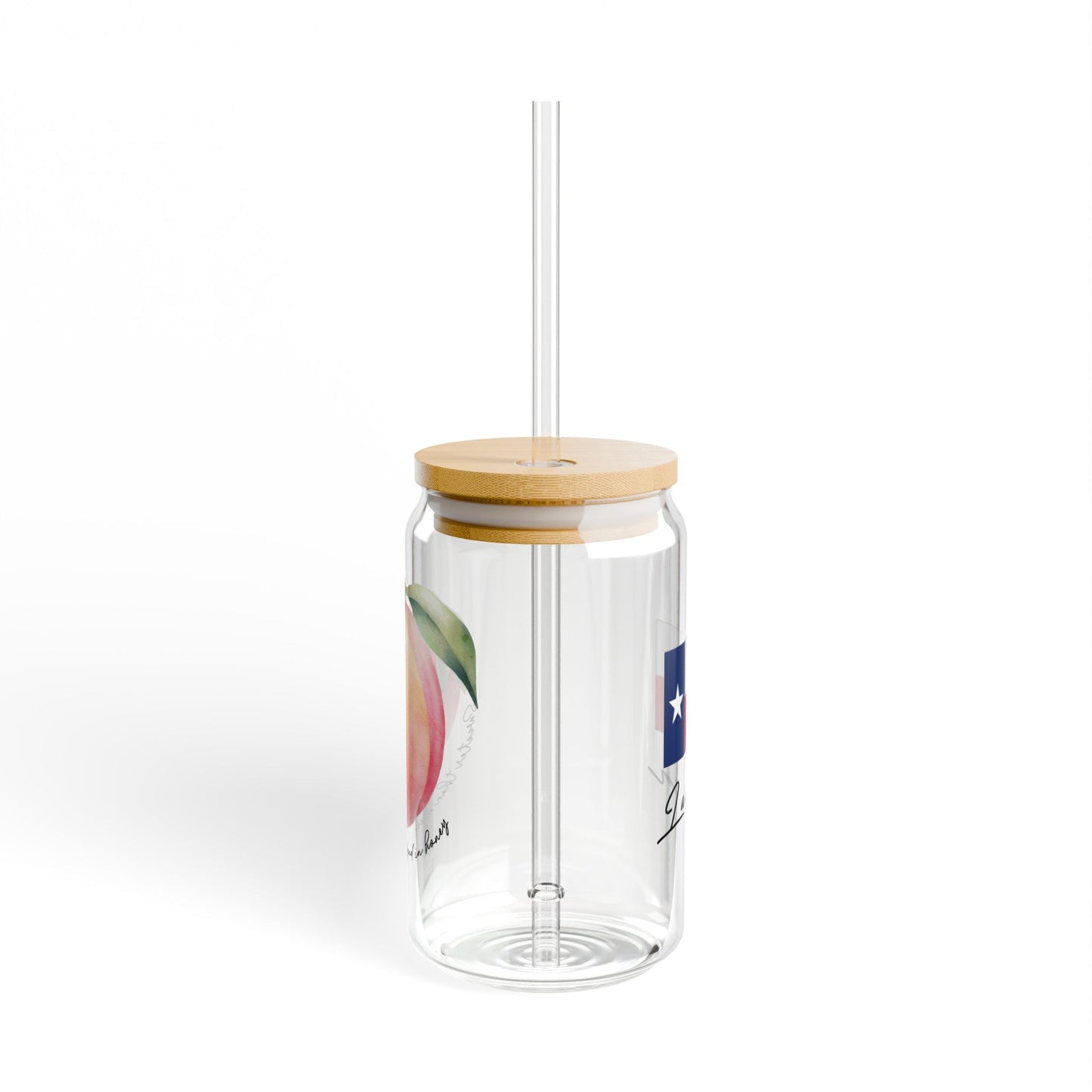 Sweeter Than Peach In Honey Texas Flag Valentines Personalizable Custom Name Sipper Glass, 16oz
