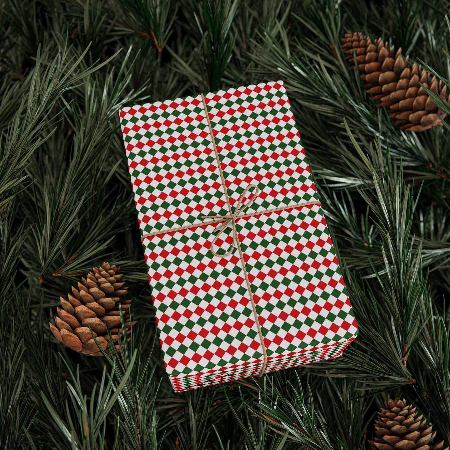 Red, Green, & White Argyle Christmas Luxury Wrapping Paper | Luxury Matte or Glossy Gift Wrap, 90gsm Fine Art Paper, 3 Sizes