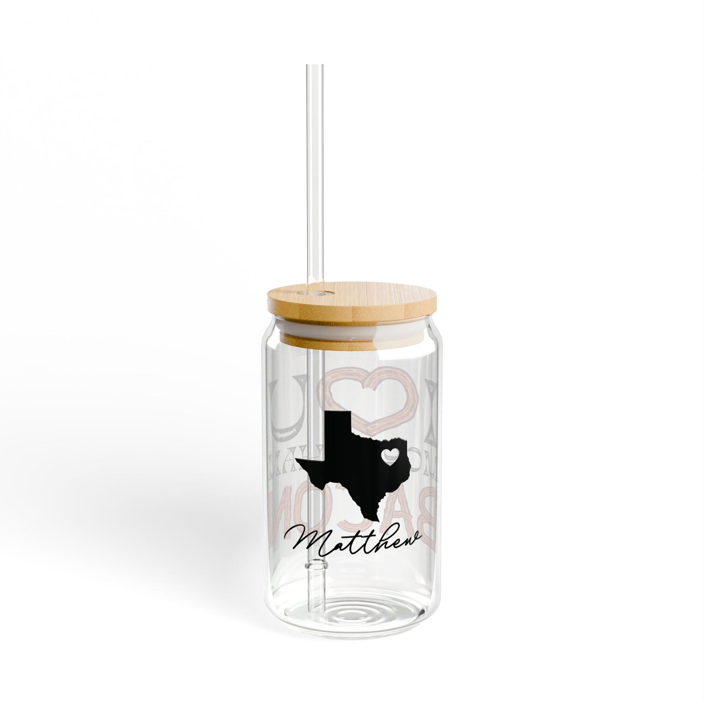 I Love You More Than Bacon Texas State Cut-Out Valentines Personalizable Custom Name Sipper Glass, 16oz