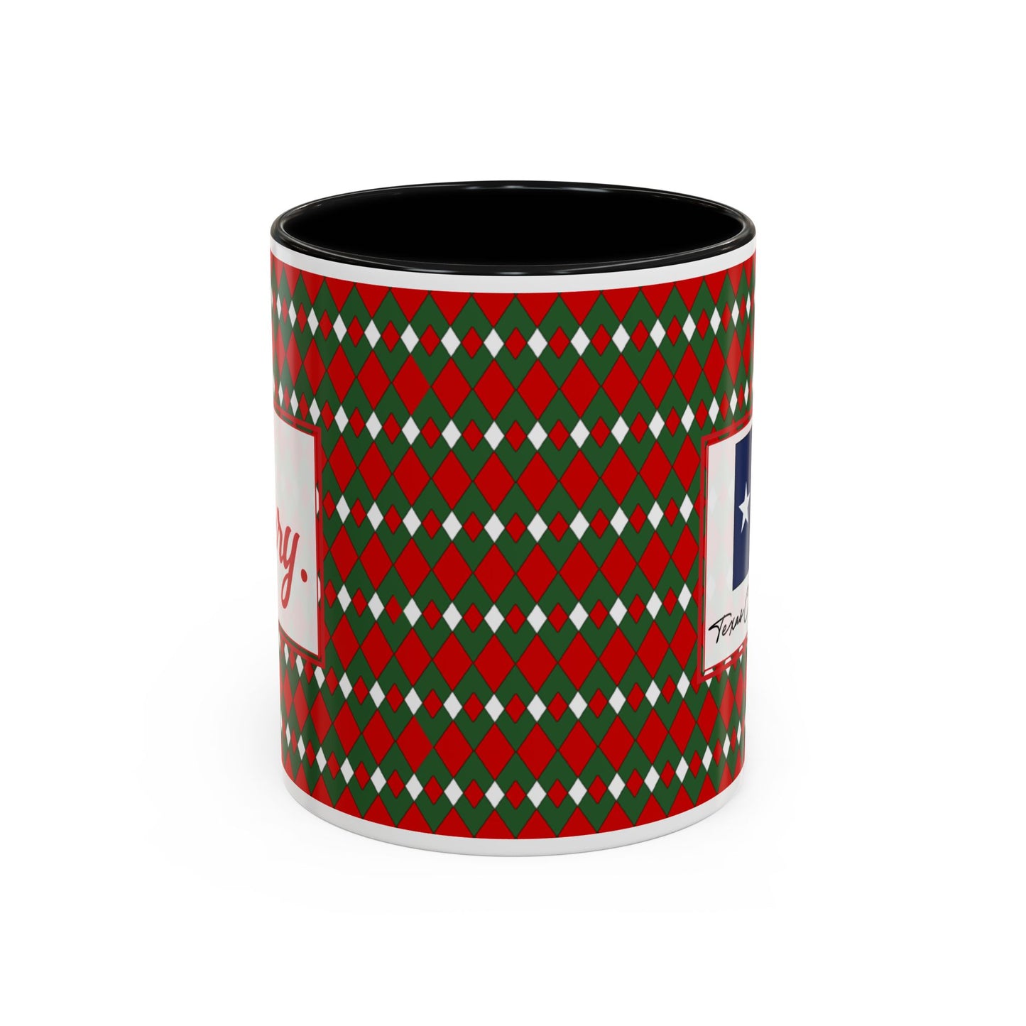 Merry- Christmas Fancy Argyle Personalizable Christmas Ceramic Mug (11oz, 15 oz)