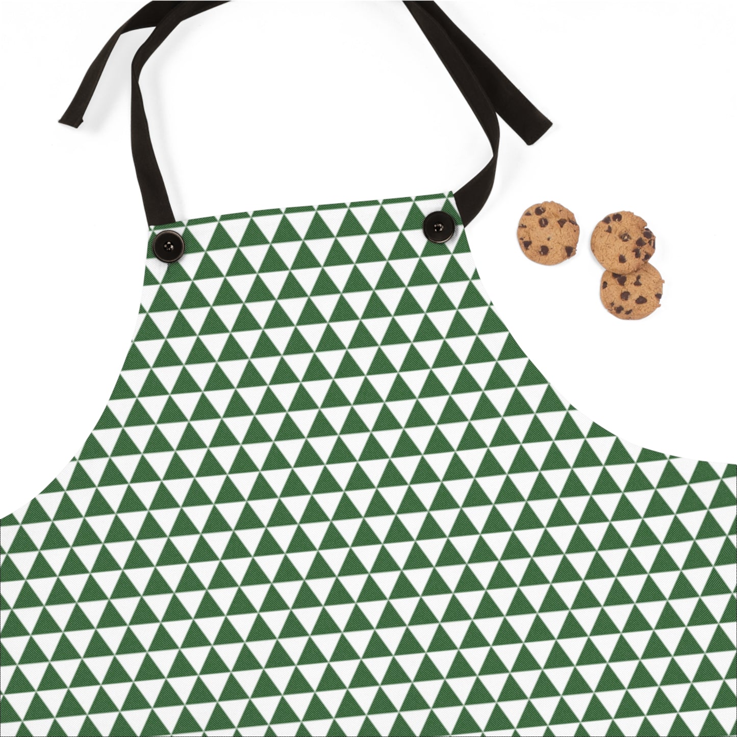 Green Triangle Holiday Apron | Lightweight 100% Polyester Twill, Detachable Black Twill Straps