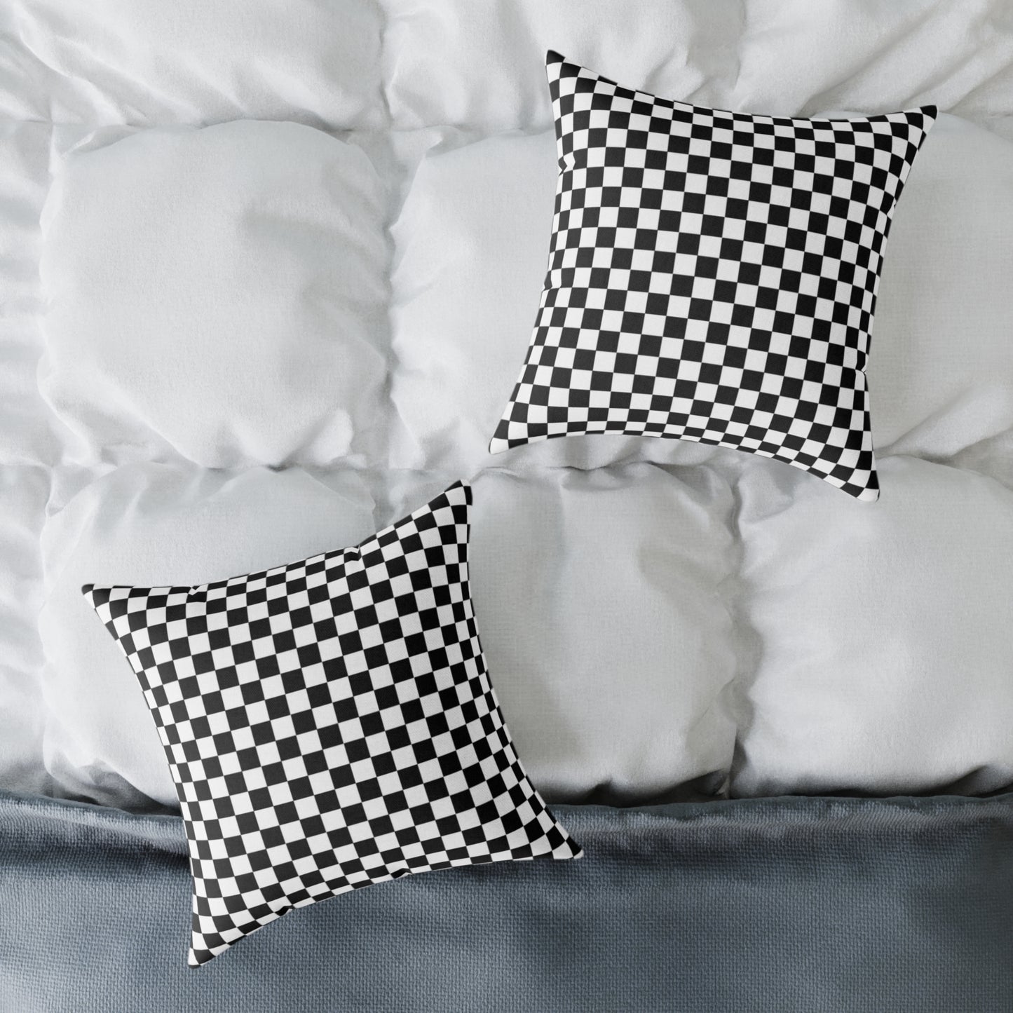 Black & White Check Christmas Decorative Pillow | Double‑Sided Poly Canvas Cushion, Vibrant Holiday Décor, 5 Sizes