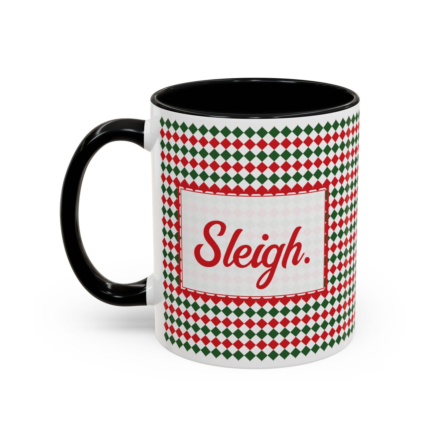 Sleigh- Christmas Argyle Personalizable Christmas Ceramic Mug (11oz, 15 oz)