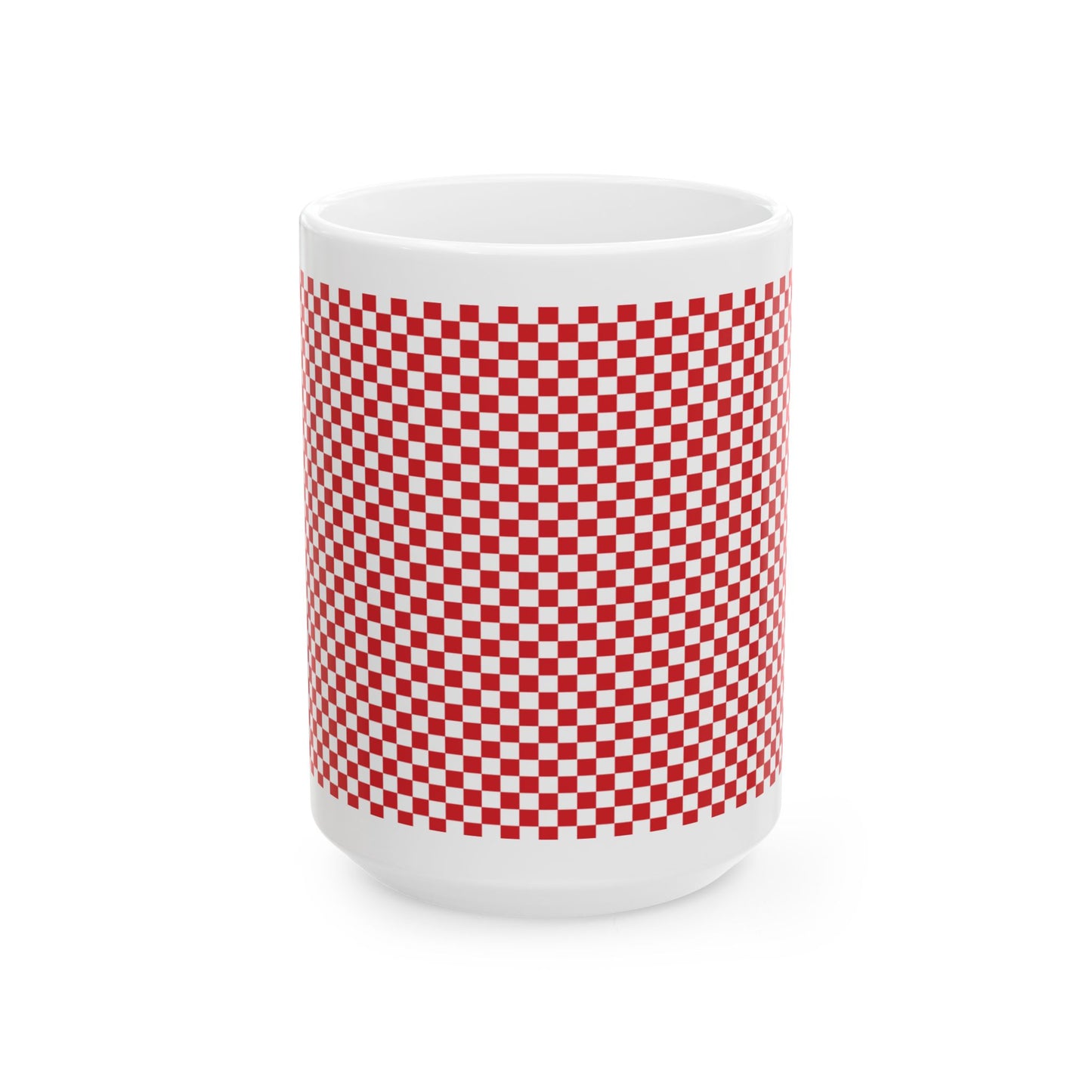 Red Checkered Ceramic Mug, (11oz, 15oz)