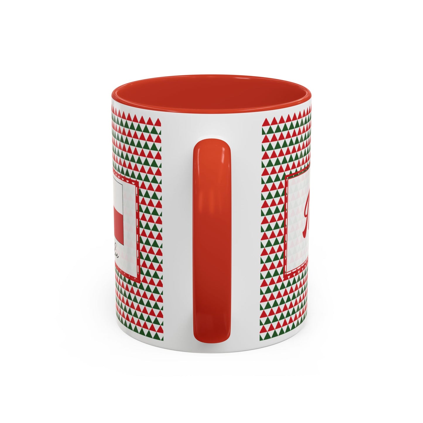 Nog- Red & Green Triangles Personalizable Christmas Ceramic Mug (11oz, 15 oz)