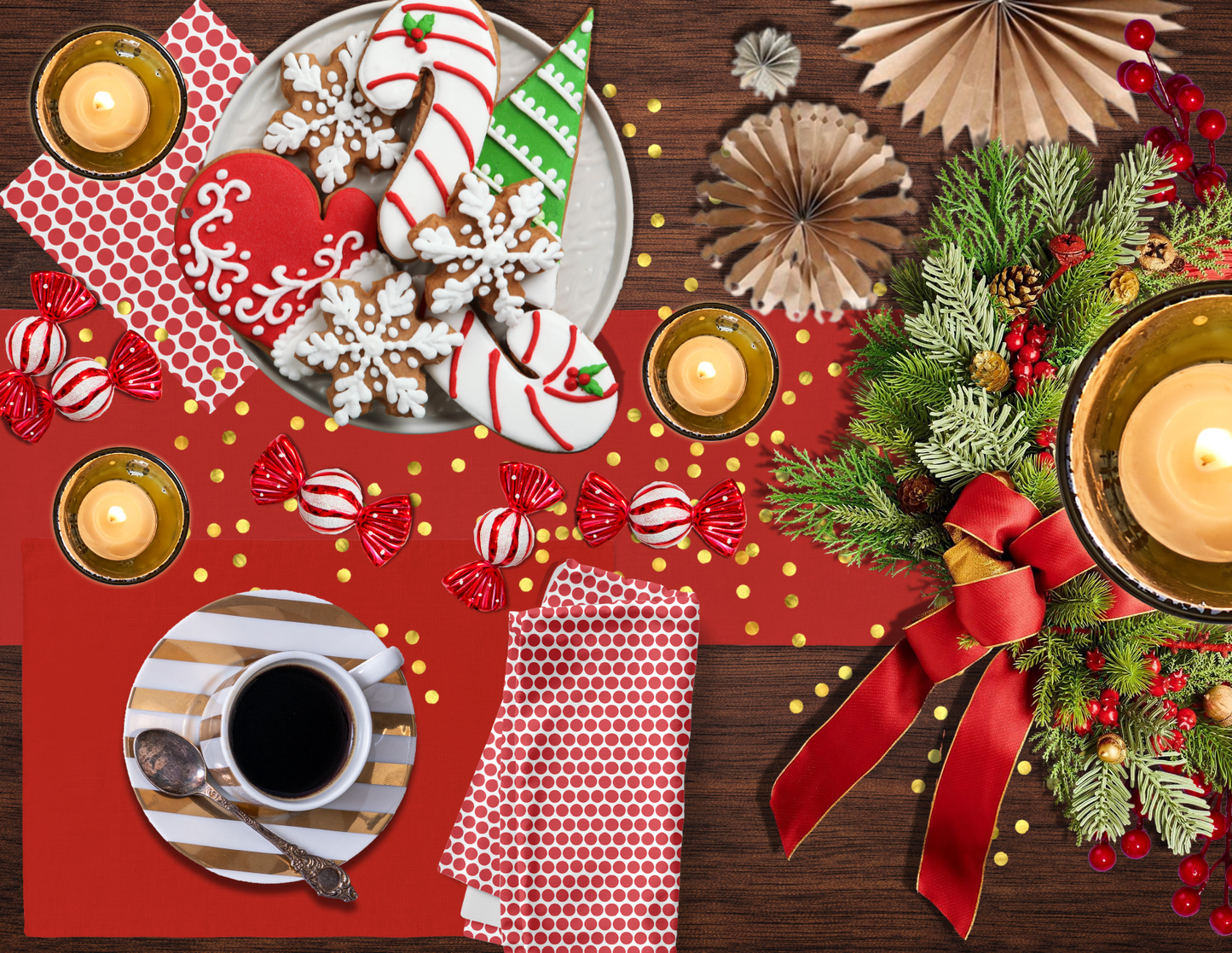 Red Polka Dot Polyester Napkins | Christmas Holiday Cloth Napkin Set, Bold Festive Farmhouse Dining Décor