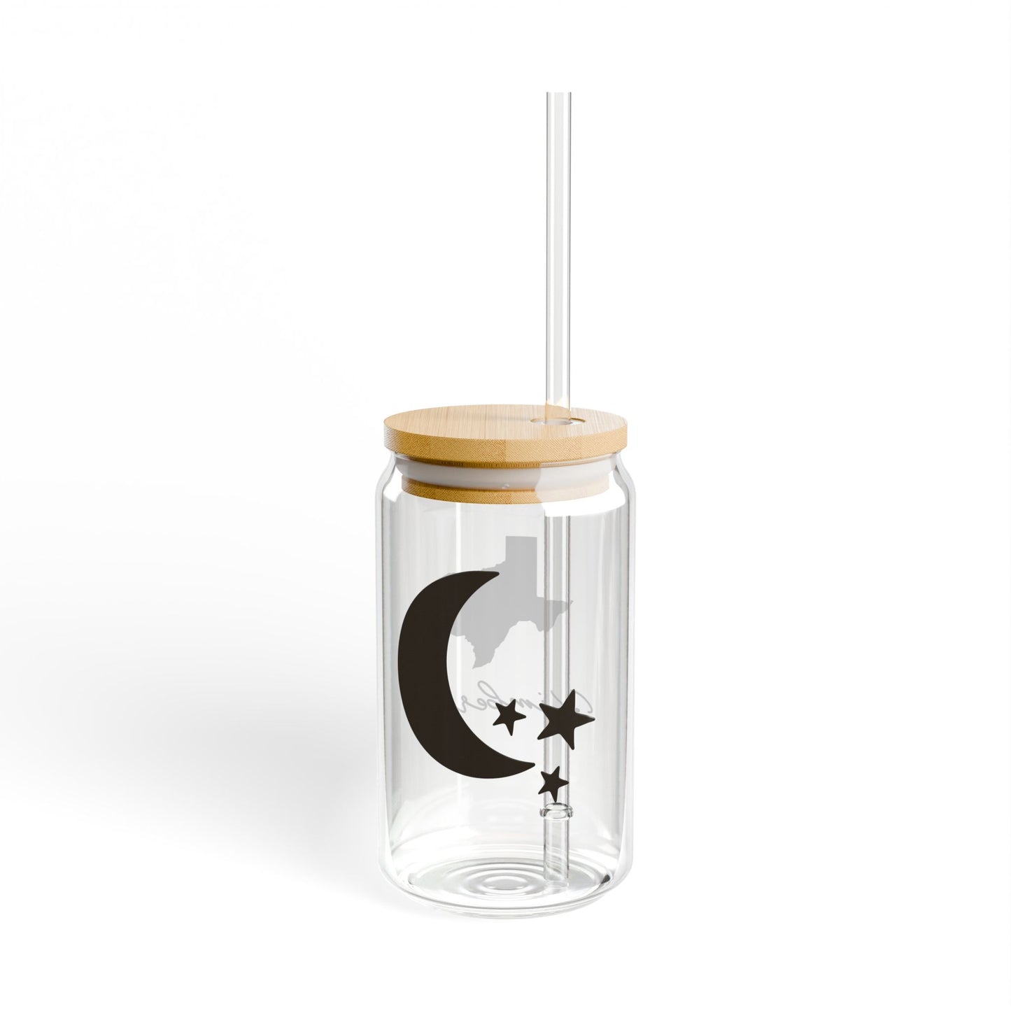 Moon & Stars Texas State Cut-Out Valentines Personalizable Custom Name Sipper Glass, 16oz