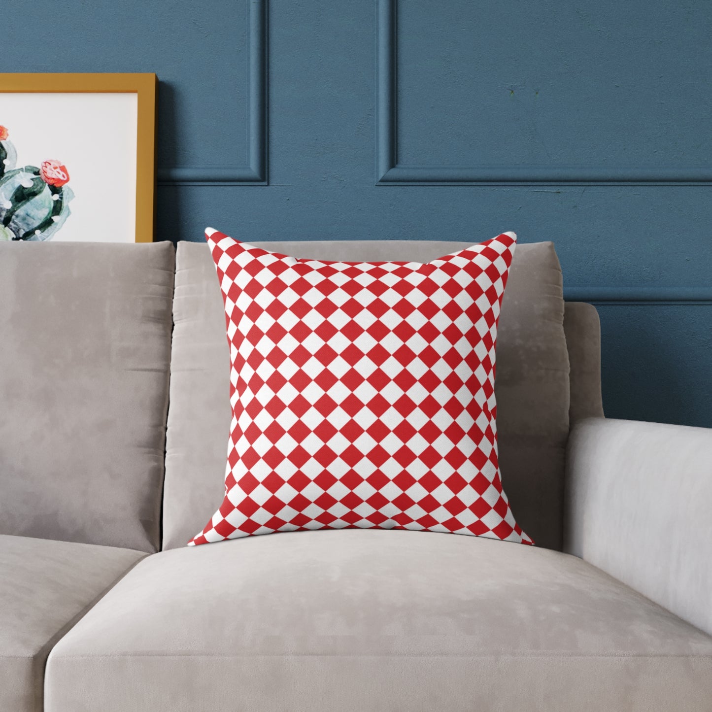 Red & White Argyle Christmas Decorative Pillow | Double‑Sided Poly Canvas Cushion, Vibrant Holiday Décor, 5 Sizes