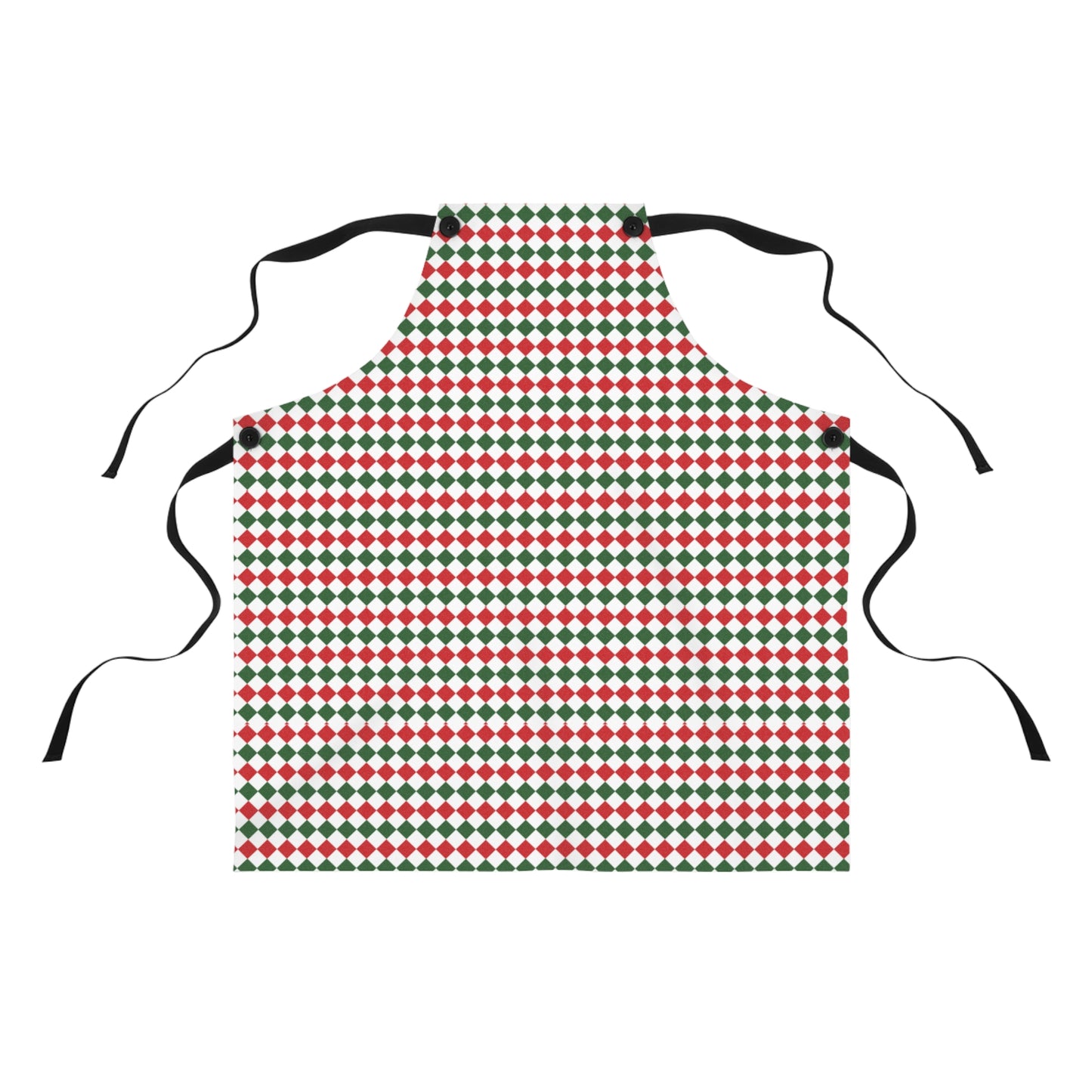 Red Green & White Argyle Holiday Apron | Lightweight 100% Polyester Twill, Detachable Black Twill Straps