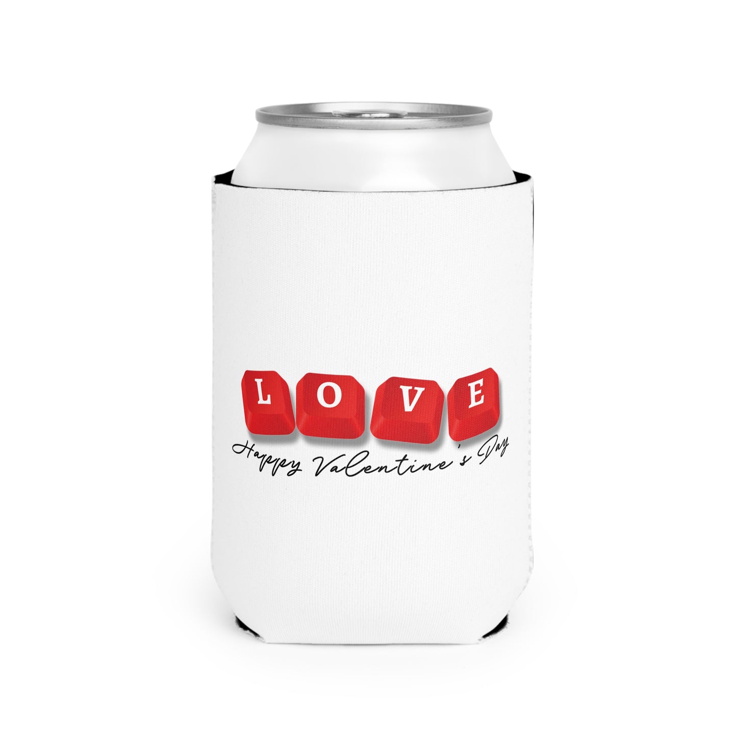 Happy Valentine's LOVE Key Caps Personalize Custom Name Can Cooler Sleeve