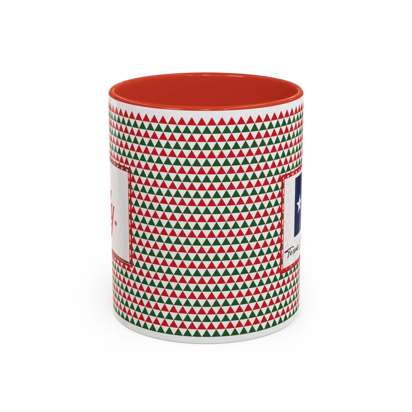 Jolly- Red & Green Triangles Personalizable Christmas Ceramic Mug (11oz, 15 oz)