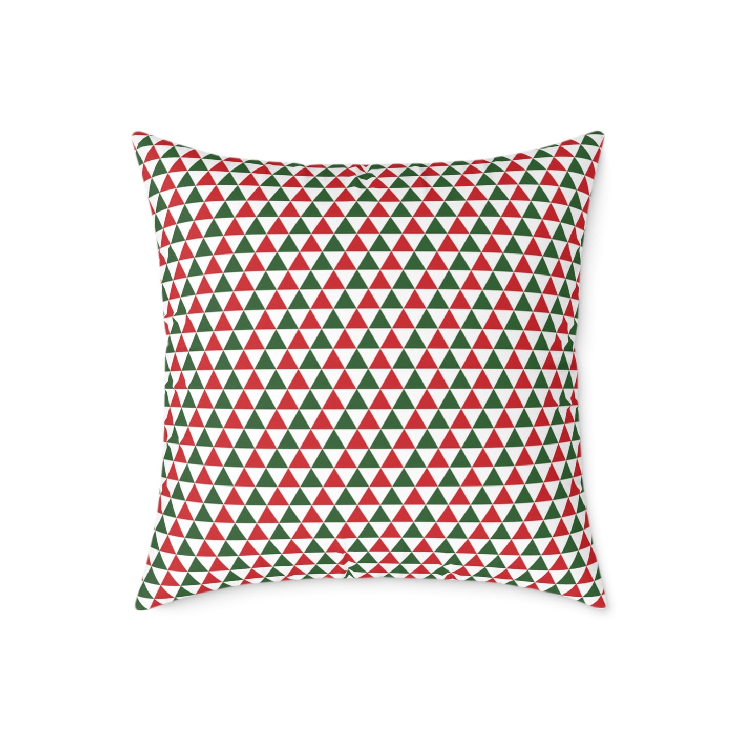 Red & Green Triangle Party Christmas Decorative Pillow | Double‑Sided Poly Canvas Cushion, 5 Sizes, Vibrant Holiday Décor
