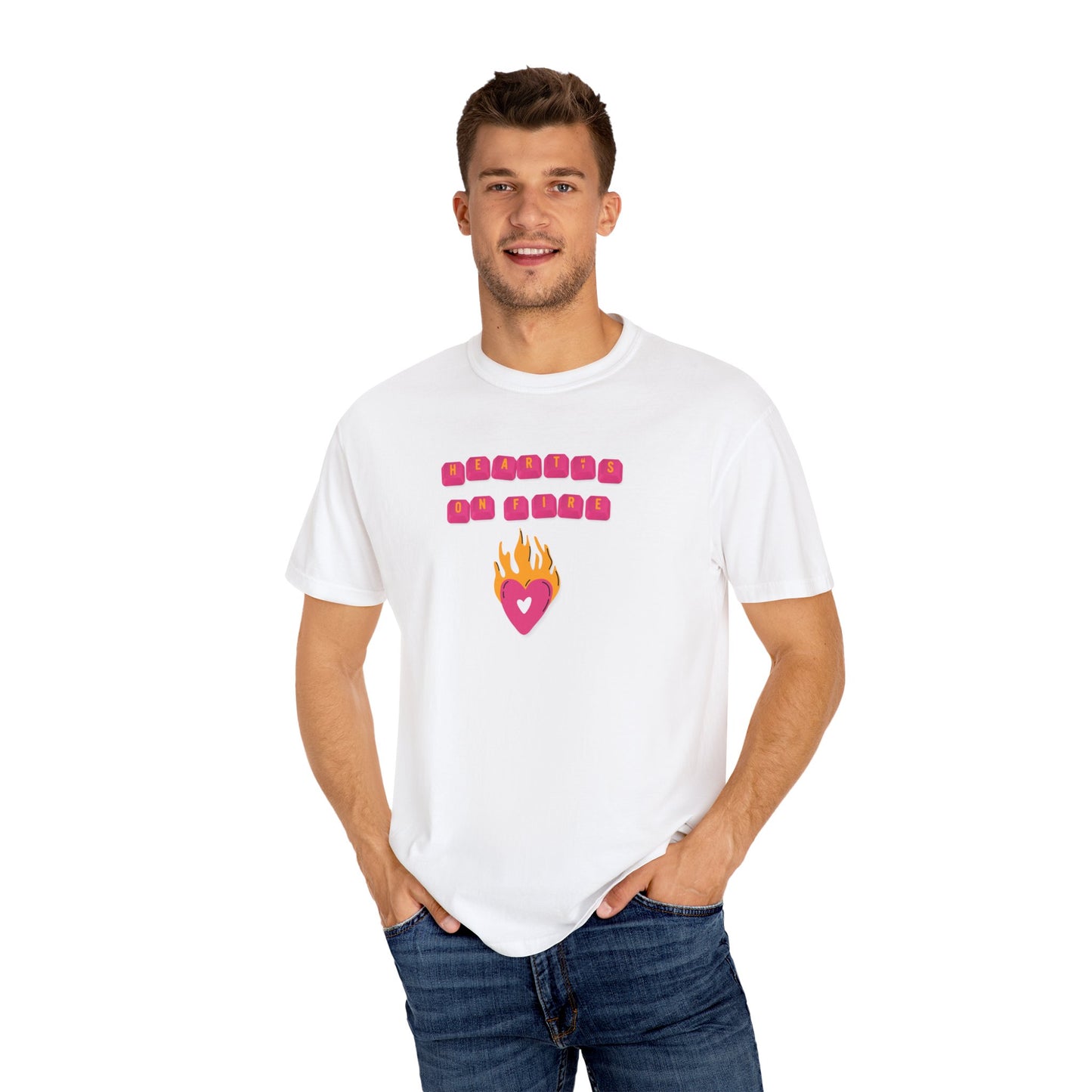 HEART'S ON FIRE Key Caps Flaming Heart Unisex Garment-Dyed T-shirt