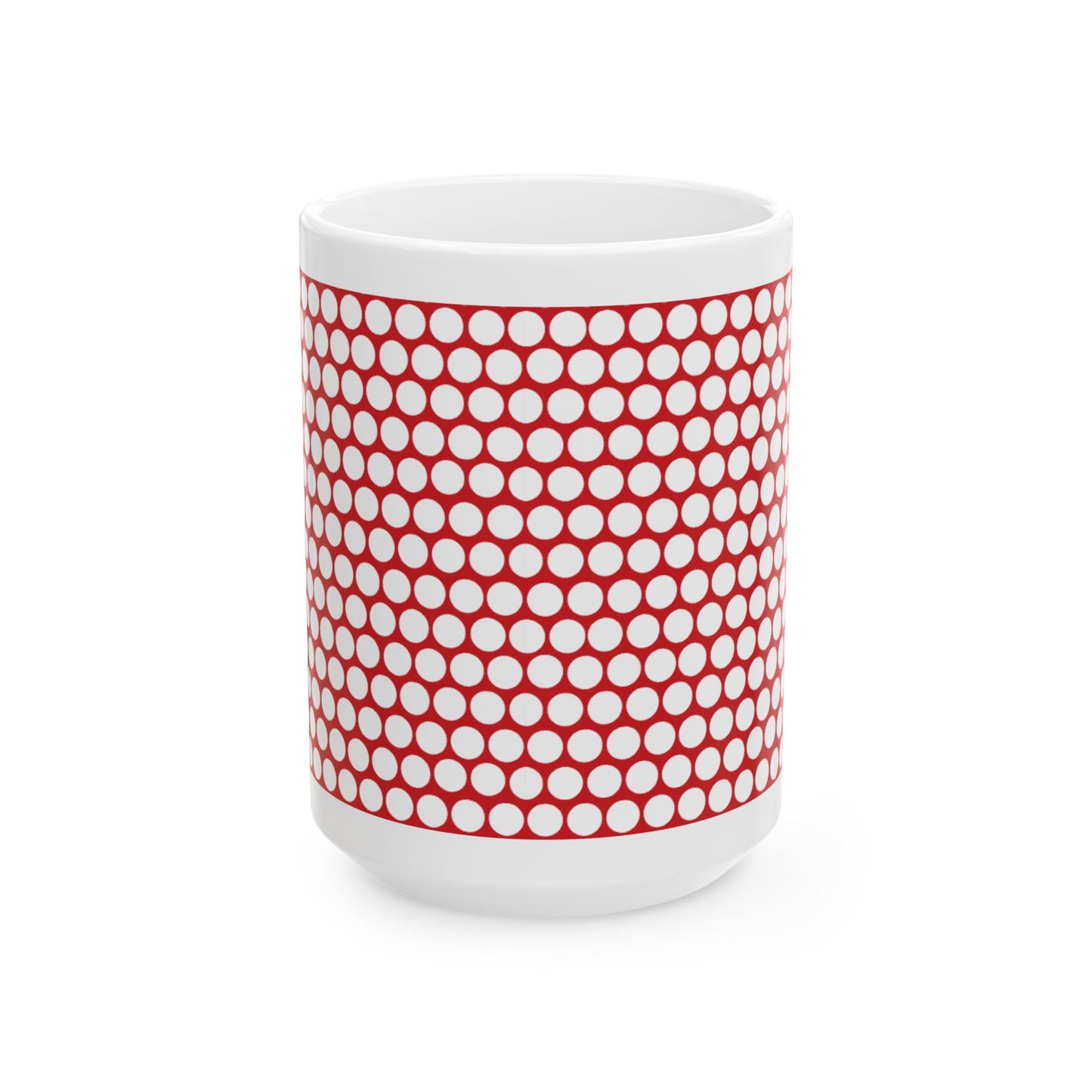 White Polka Dot on Red Ceramic Mug, (11oz, 15oz)