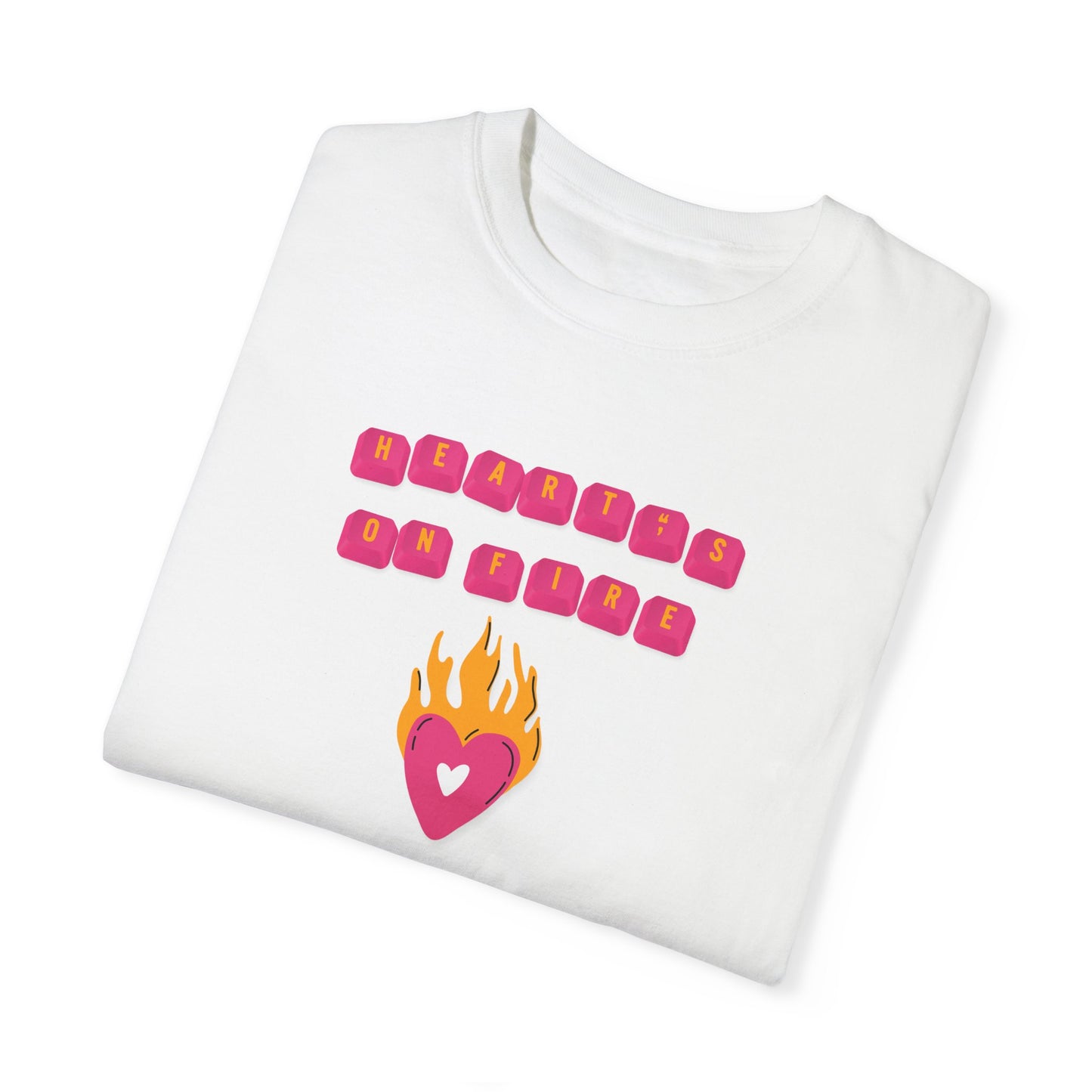 HEART'S ON FIRE Key Caps Flaming Heart Unisex Garment-Dyed T-shirt