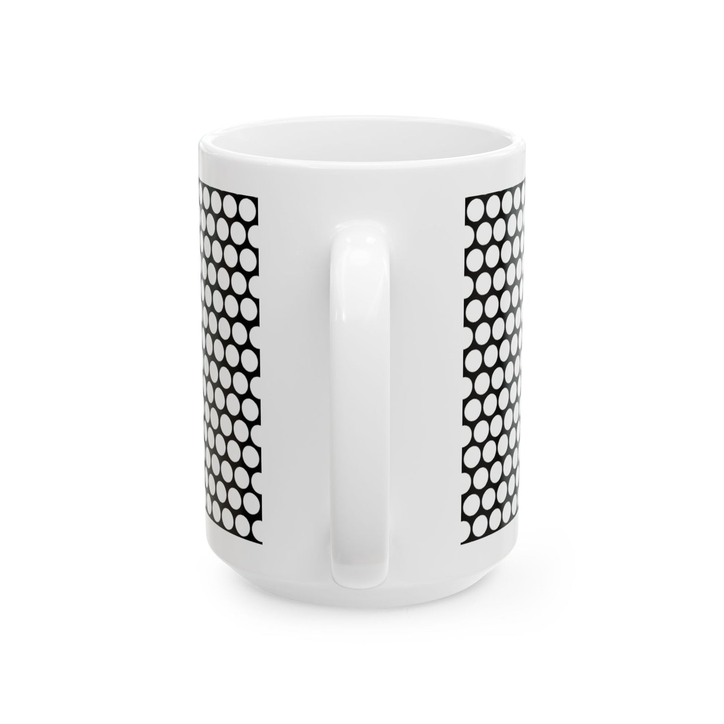 White Polka Dot on Black Ceramic Mug, (11oz, 15oz)