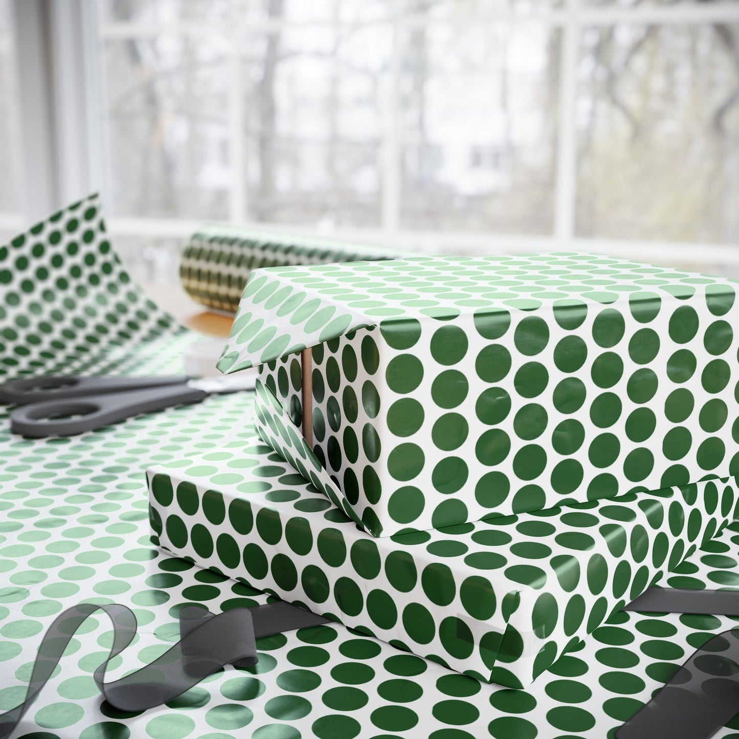 Green Polka Dot Wrapping Paper | Luxury Matte or Glossy Gift Wrap, 90gsm Fine Art Paper, 3 Sizes