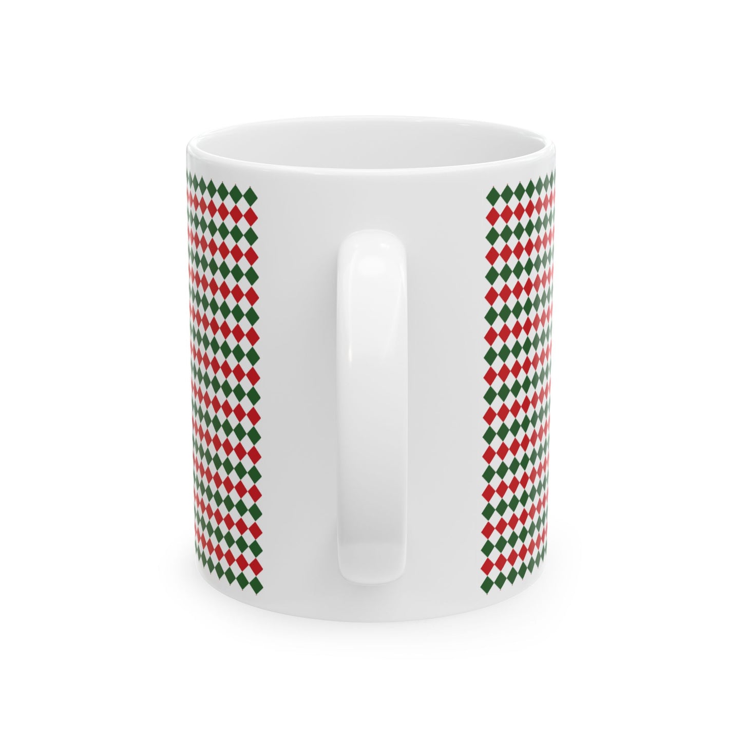 Christmas Red & Green Argyle Ceramic Mug, (11oz, 15oz)