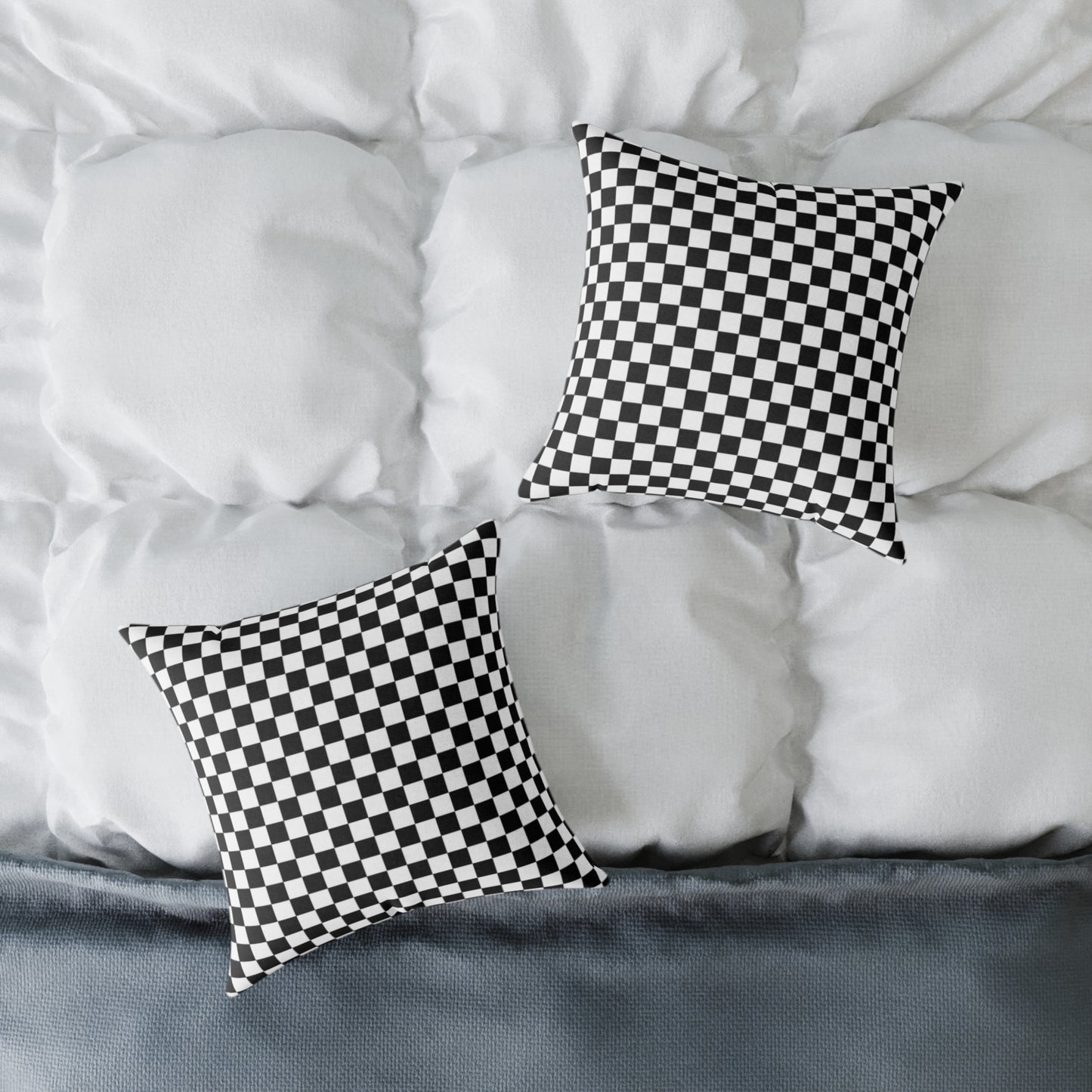 Black & White Check Christmas Decorative Pillow | Double‑Sided Poly Canvas Cushion, Vibrant Holiday Décor, 5 Sizes