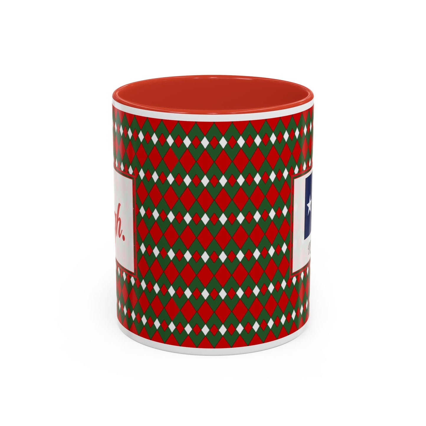 Sleigh- Christmas Fancy Argyle Personalizable Christmas Ceramic Mug (11oz, 15 oz)